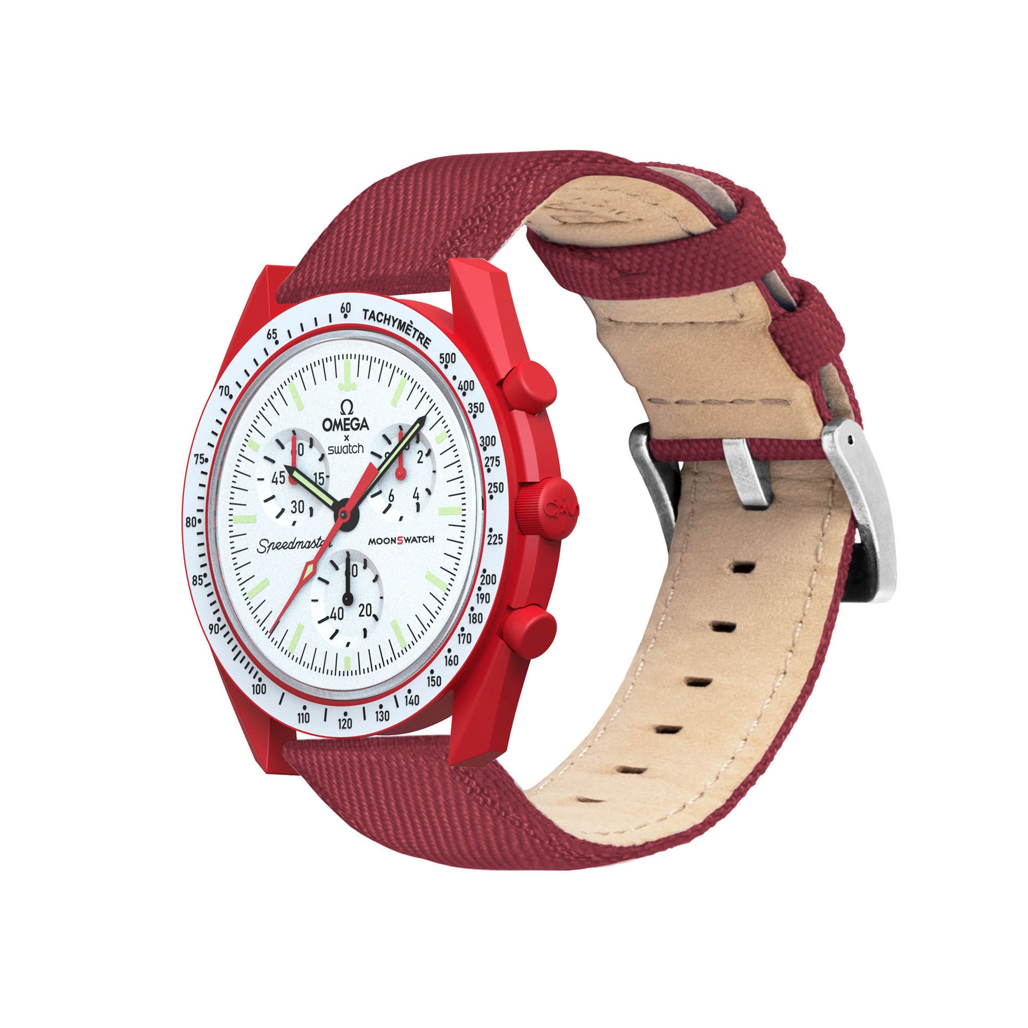 Omega Moonswatch Sailcloth Quick Release Raspberry Red Watch Band