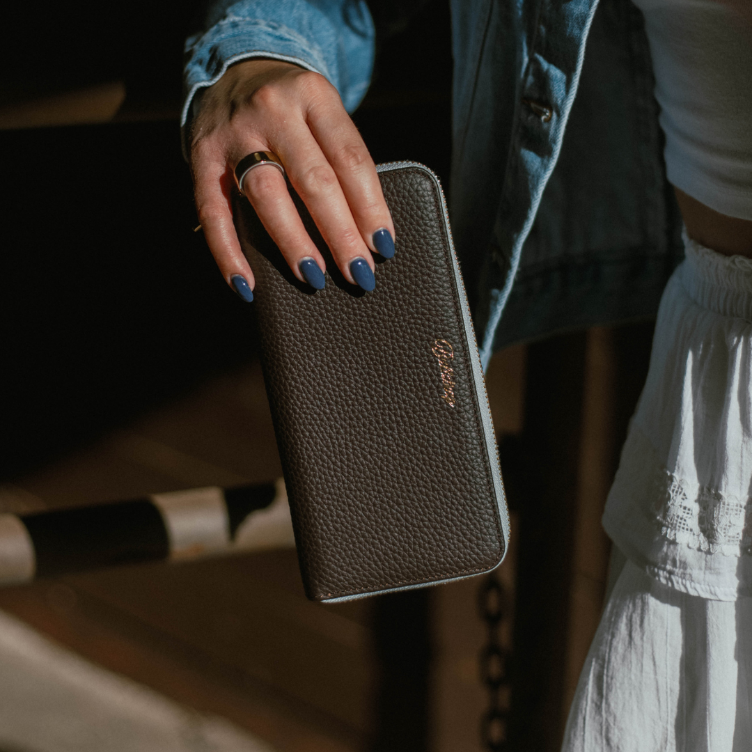 The Dolly Trackable Wallet - Cocoa/Bluebelle