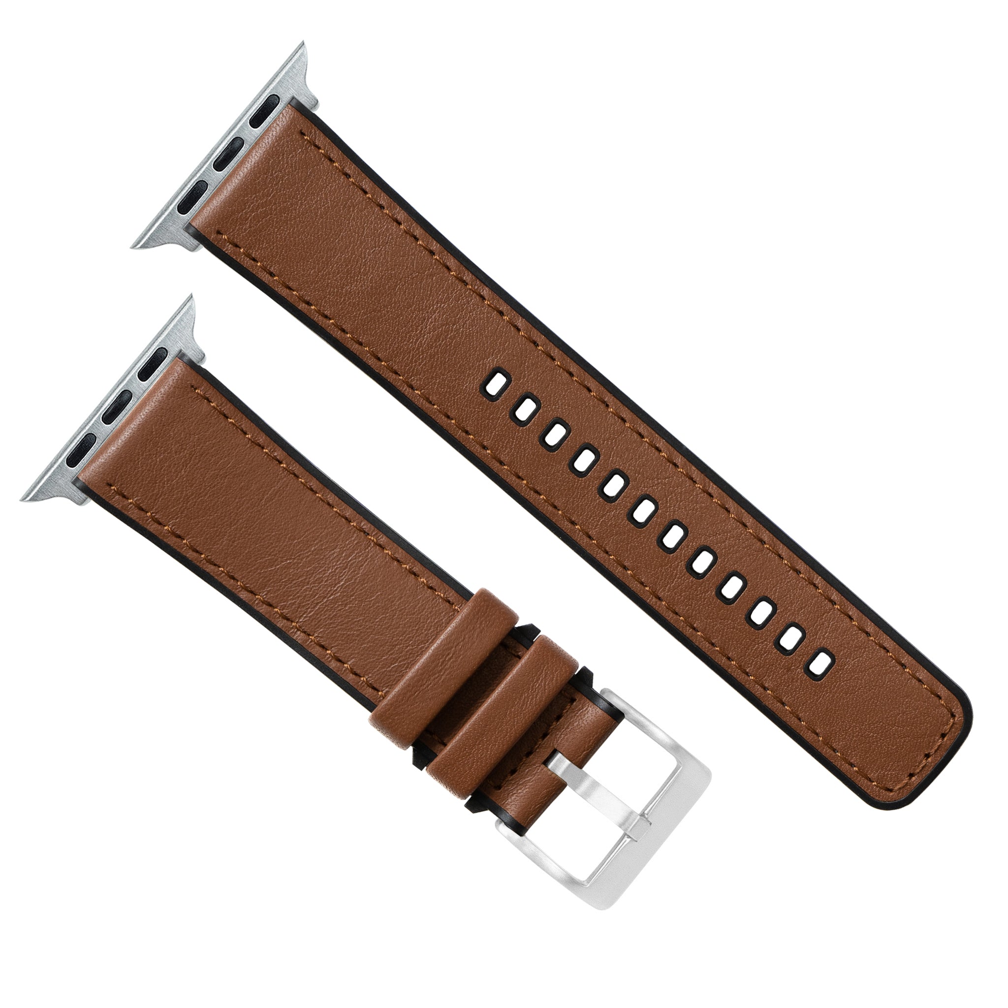 Apple Watch Light Brown Water Resistant Leather Silicone Base Watch Band