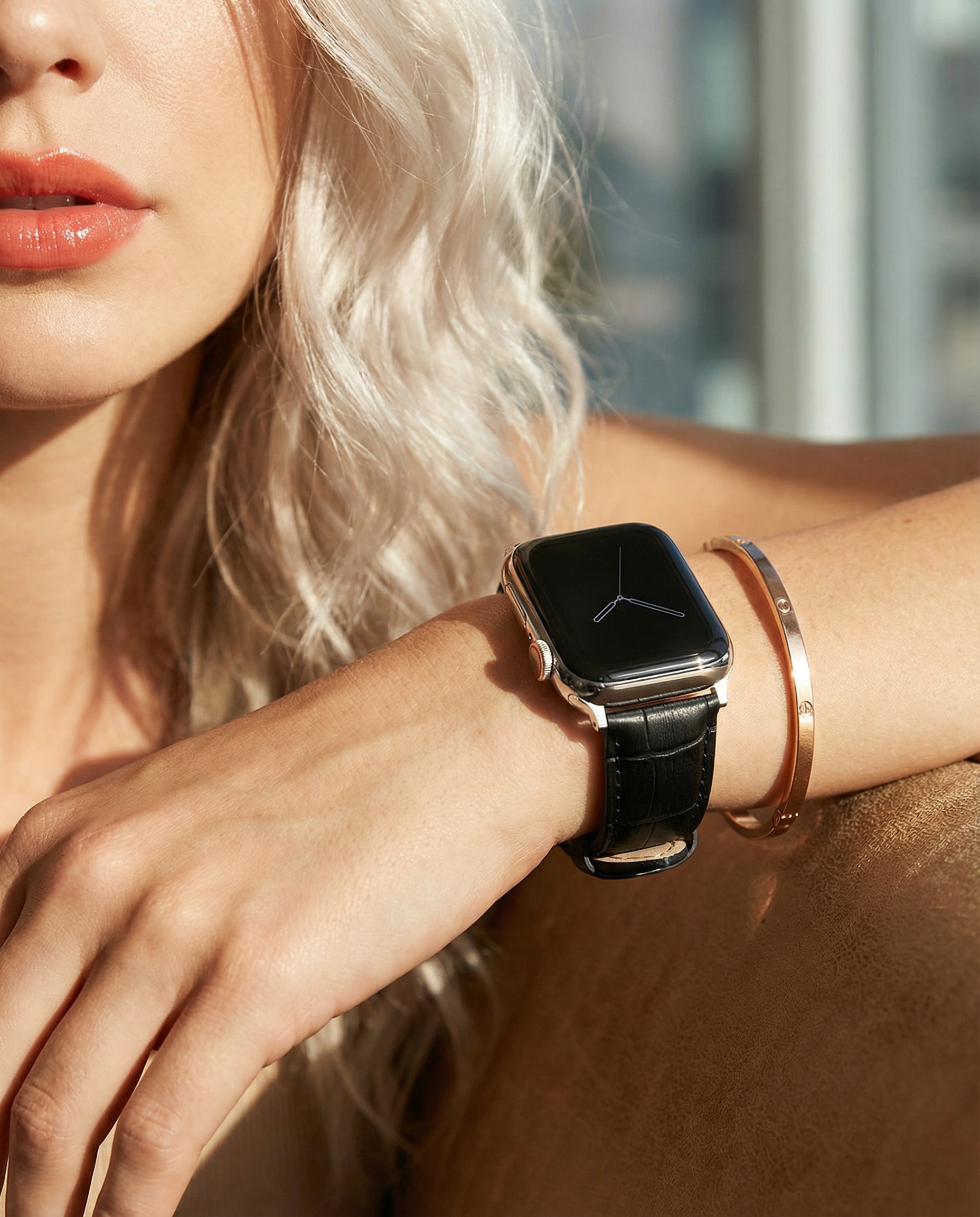 Apple Watch Black Alligator Grain Leather Watch Band (Women's)