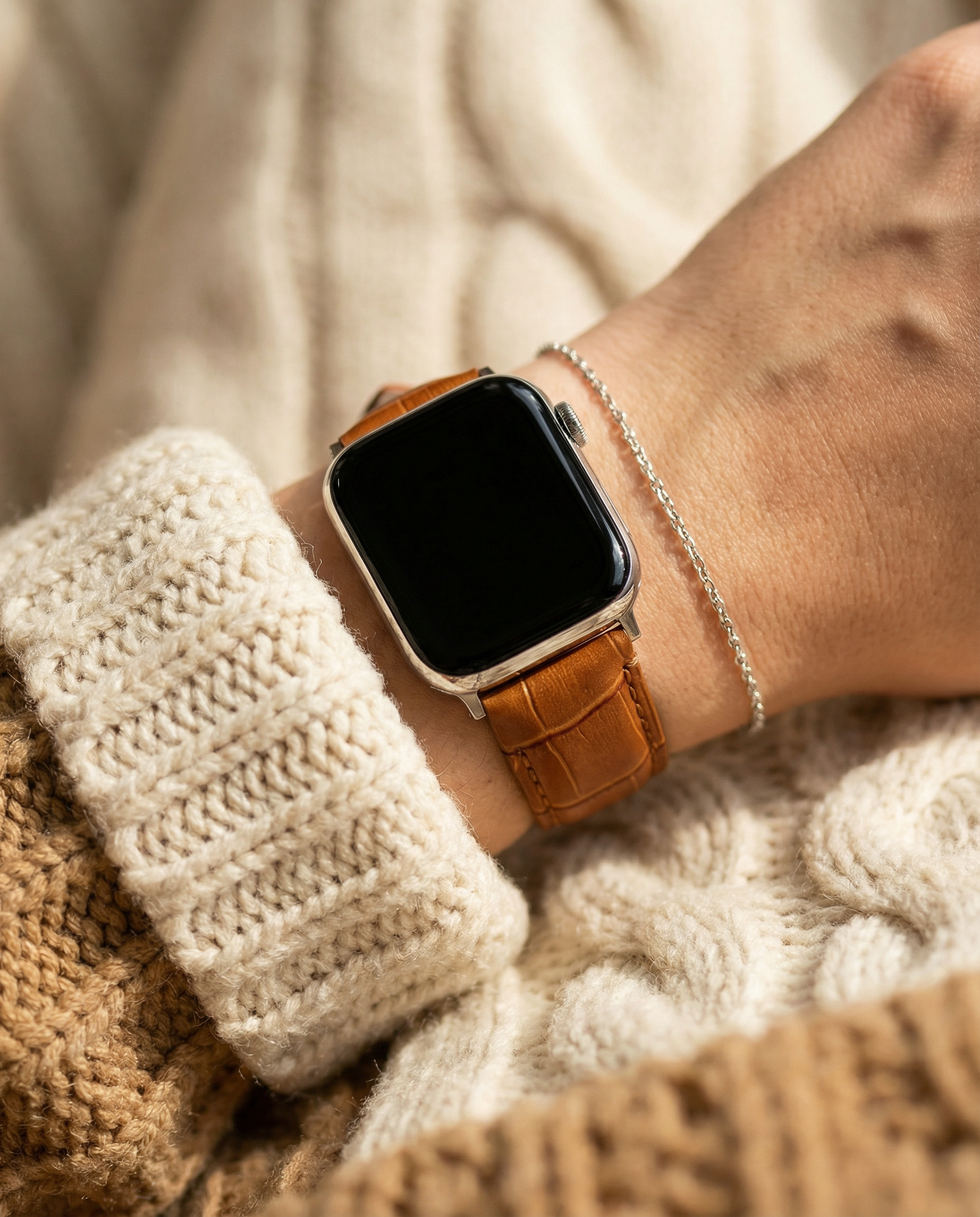 Apple Watch Toffee Brown Alligator Grain Leather Watch Band (Women's)