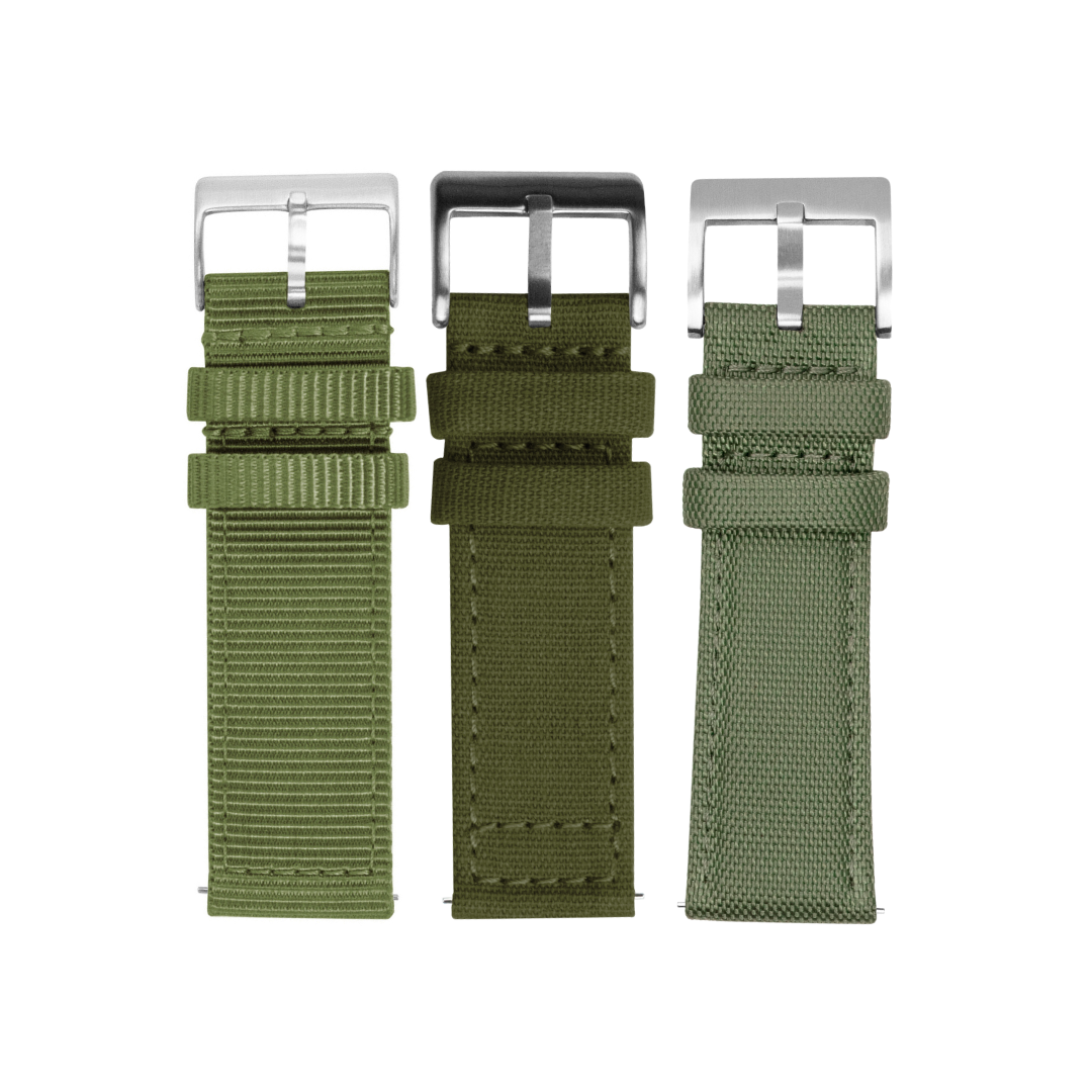 Canvas & Nylon Army Green Everyday Comfort Watch Strap Bundle | 3 Watch Bands