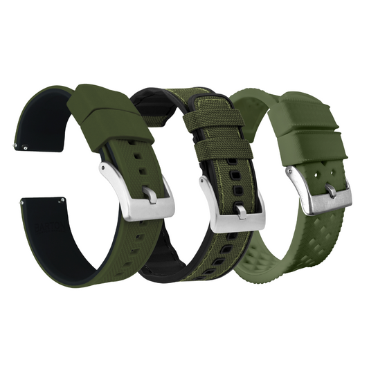 Silicone Army Green Dynamic Trio Watch Strap Bundle | 3 Watch Bands