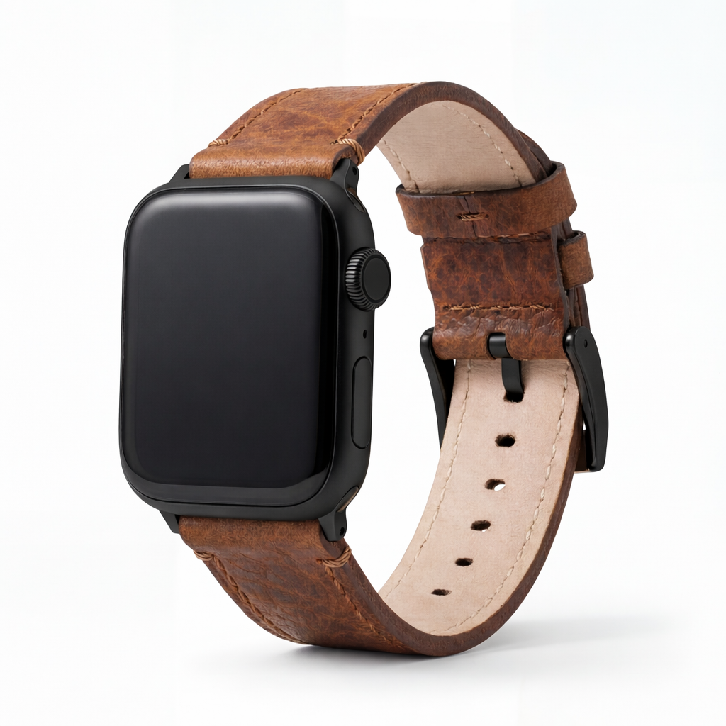 Apple Watch Genuine Bison Brown Leather Watch Band, Made in USA