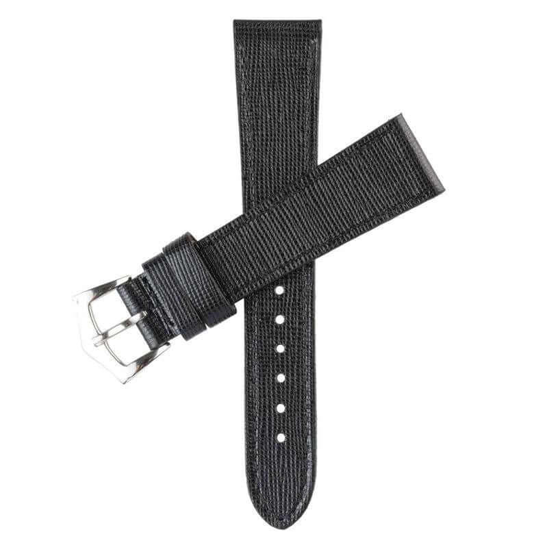 Black Saffiano Leather Watch Strap Tone Stitches