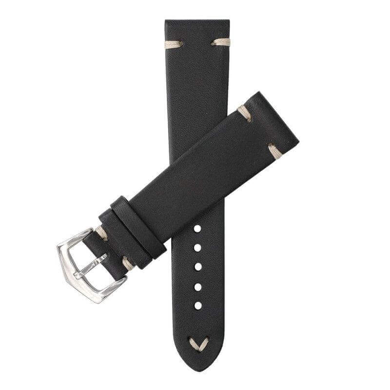 Black Vintage Leather Watch Strap - Black Color