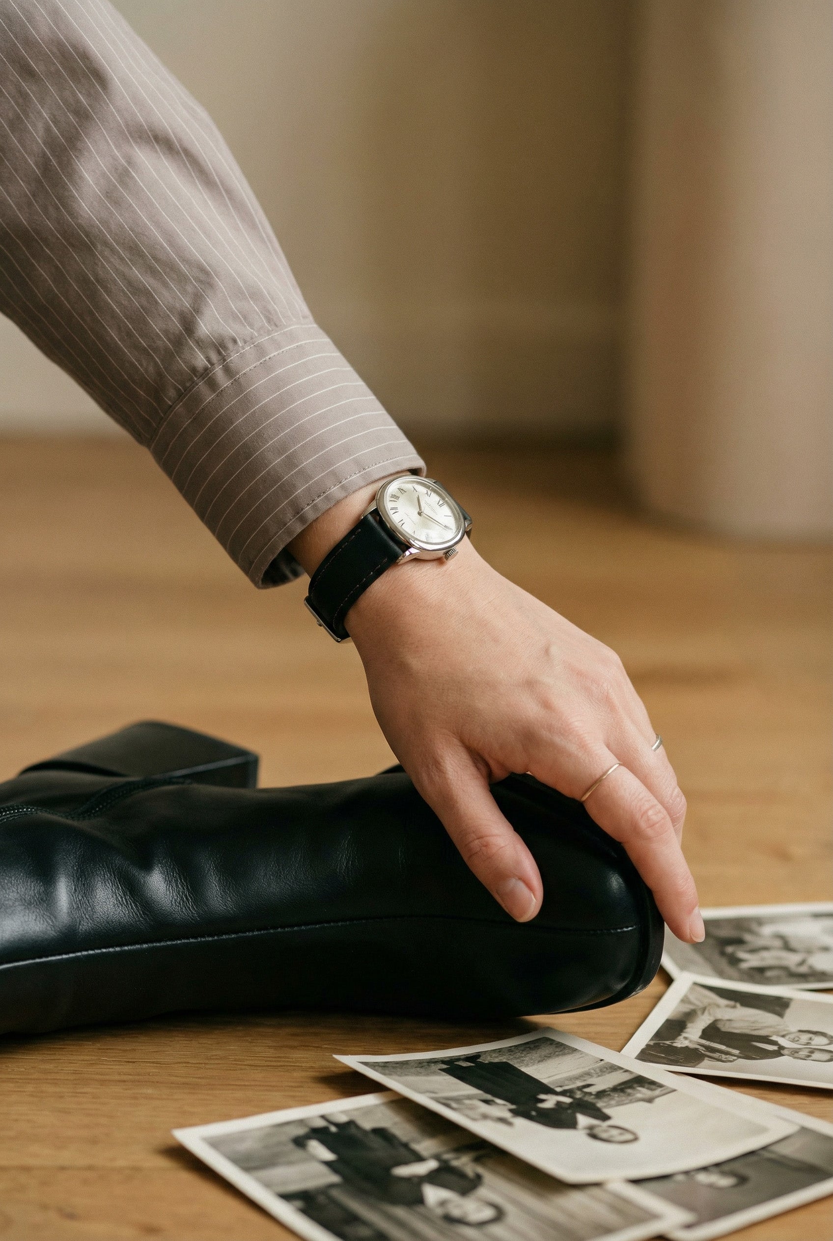 Black Leather Quick Release Watch Band