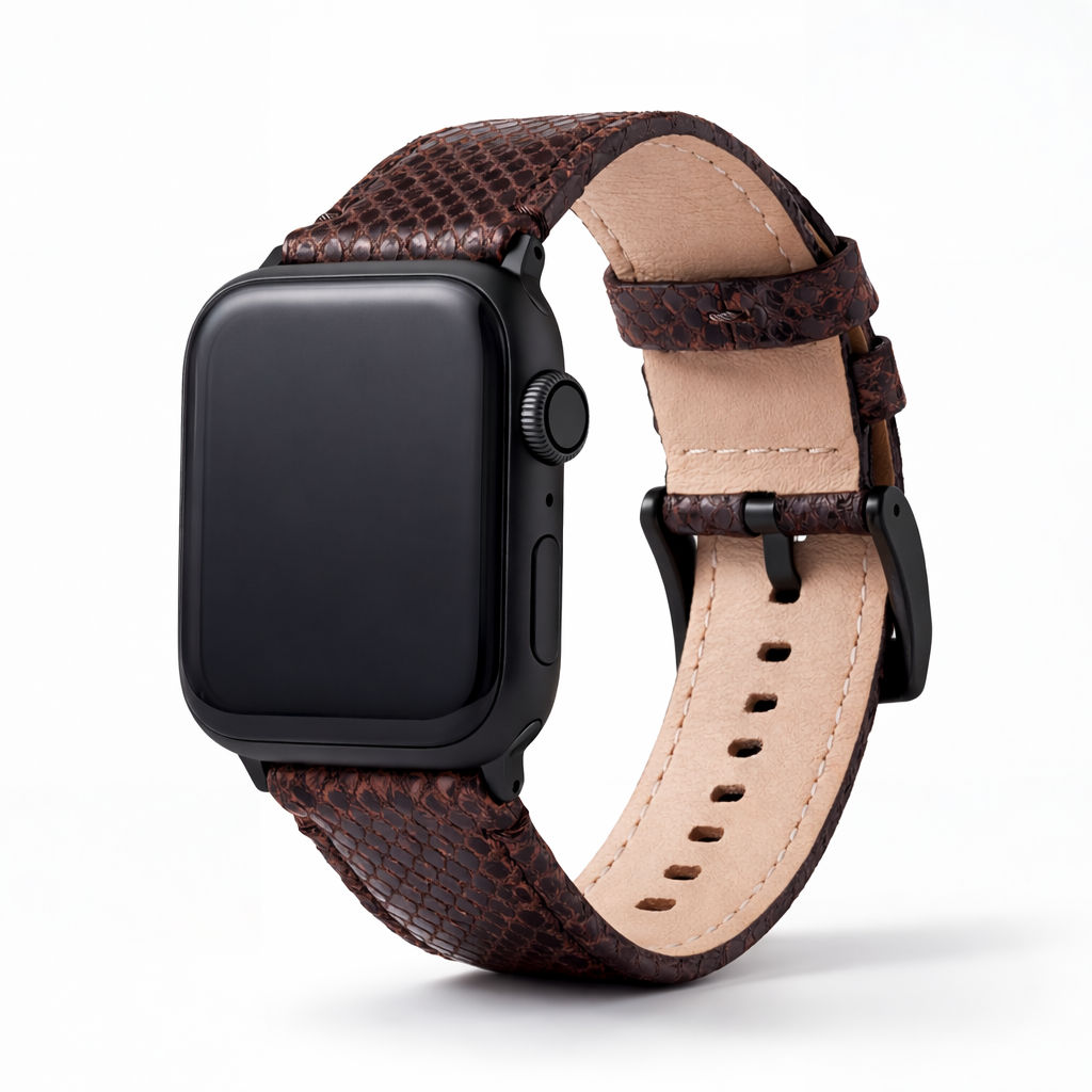 Apple Watch Genuine Snakeskin Brown Leather Watch Band, Crafted in the USA