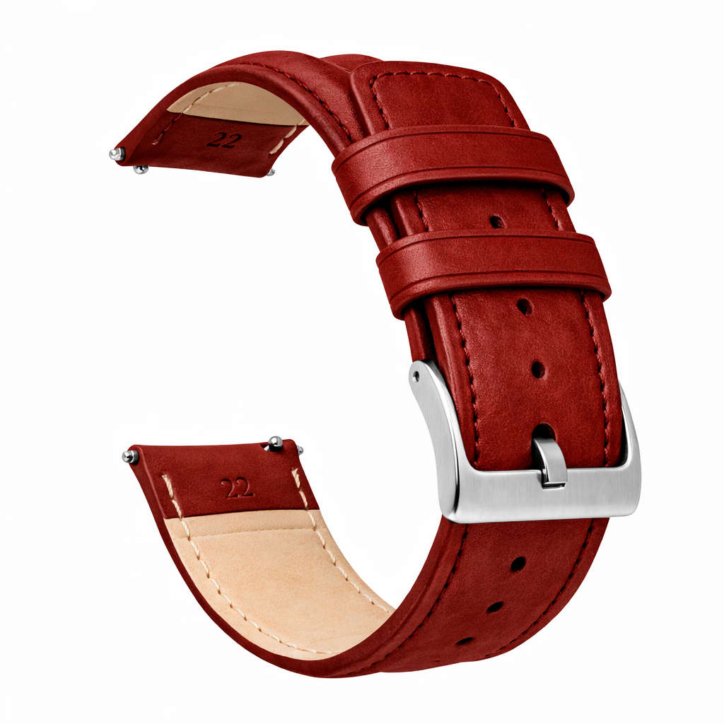 Crimson Red Classic Horween Leather Watch Band