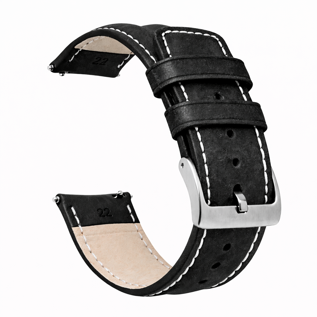 Black Classic Horween Leather Linen Stitch Watch Band