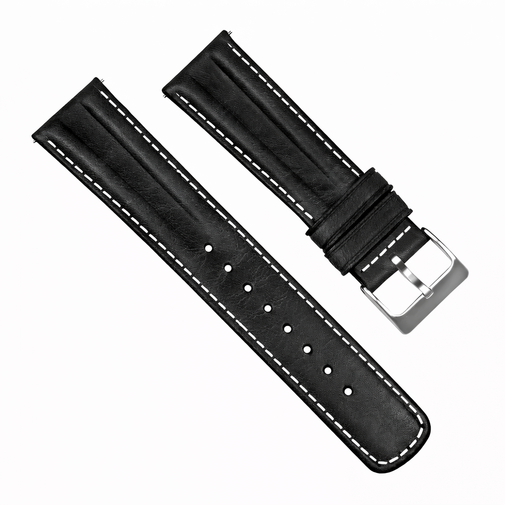Black Classic Horween Leather Linen Stitch Watch Band
