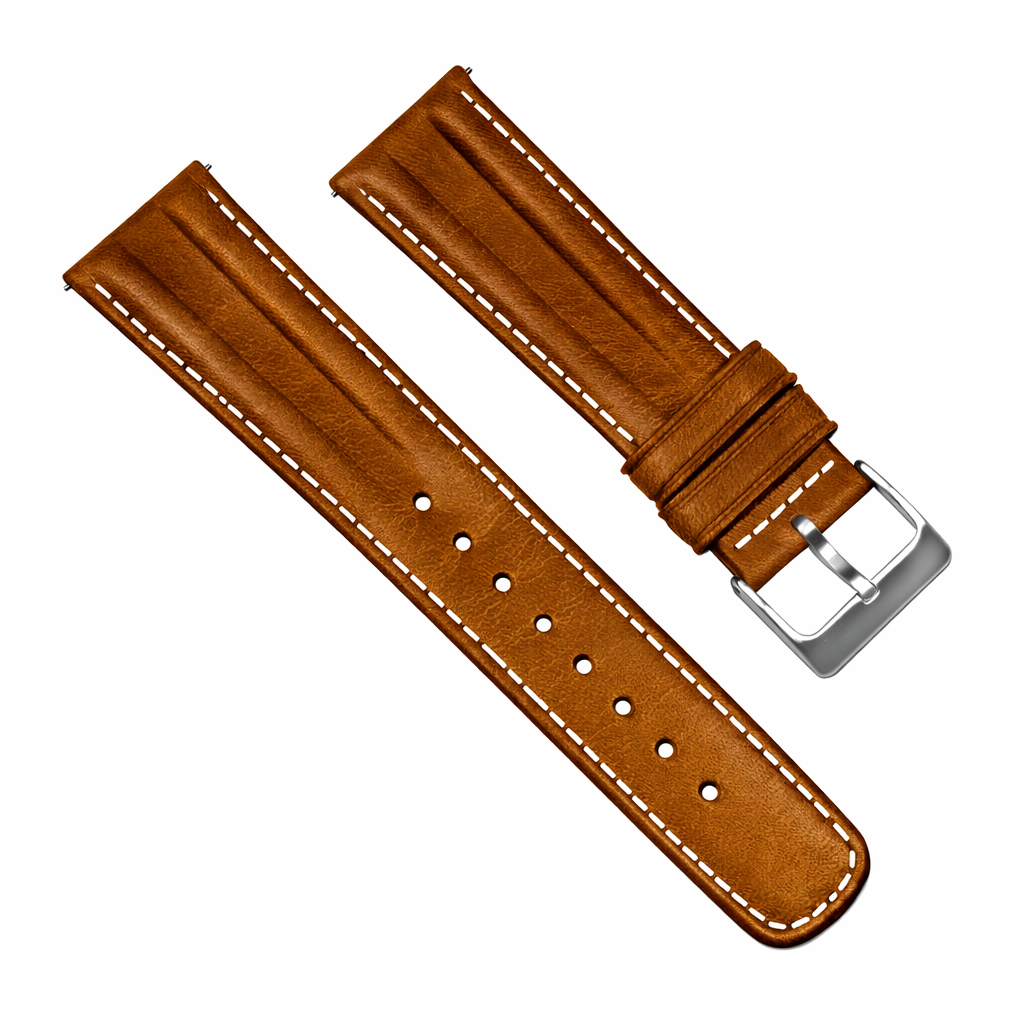 Caramel Brown Classic Horween Leather Linen Stitching Watch Band