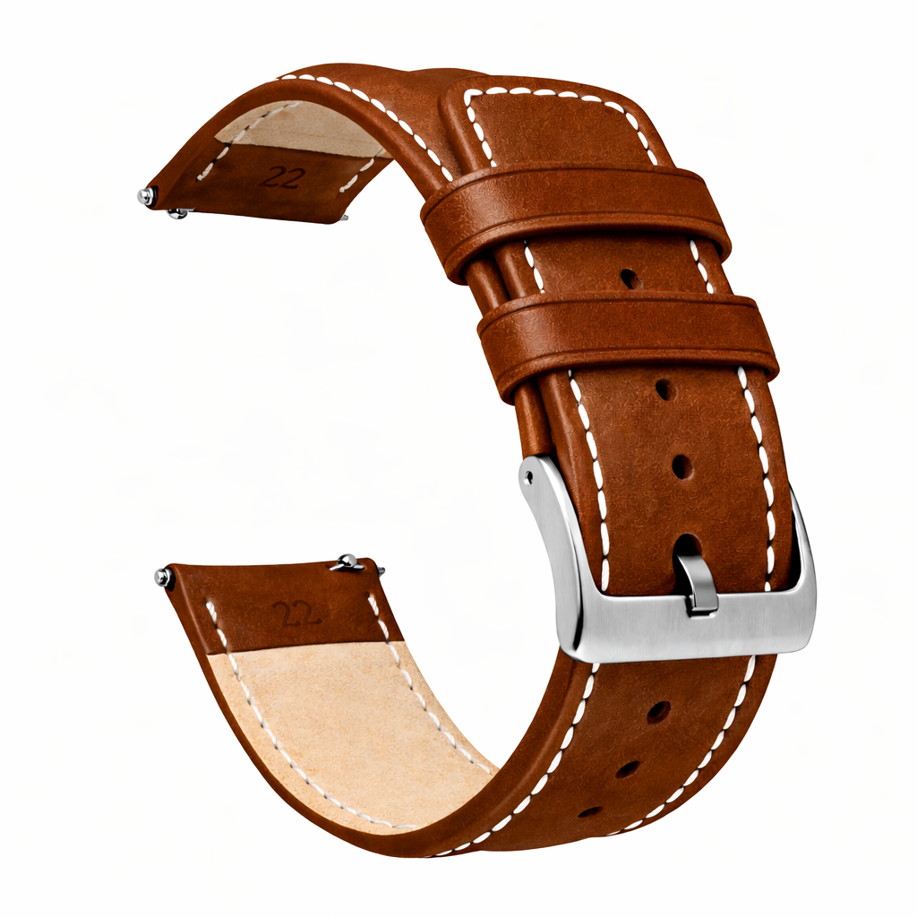 Chocolate Brown Classic Horween Leather Linen Stitching Watch Band
