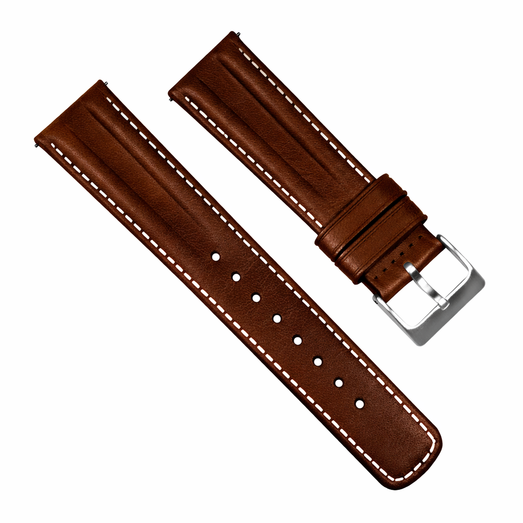 Chocolate Brown Classic Horween Leather Linen Stitching Watch Band