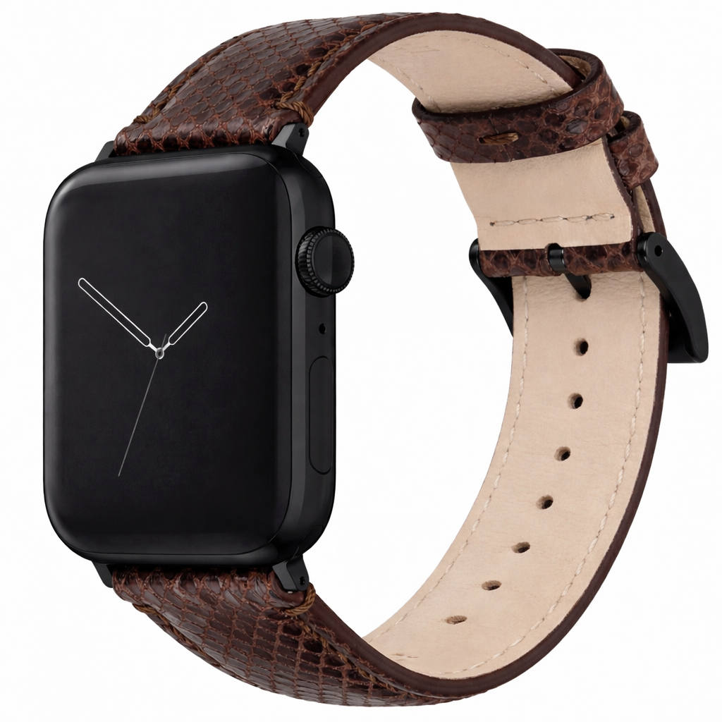 Apple Watch Genuine Snakeskin Brown Leather Watch Band, Crafted in the USA