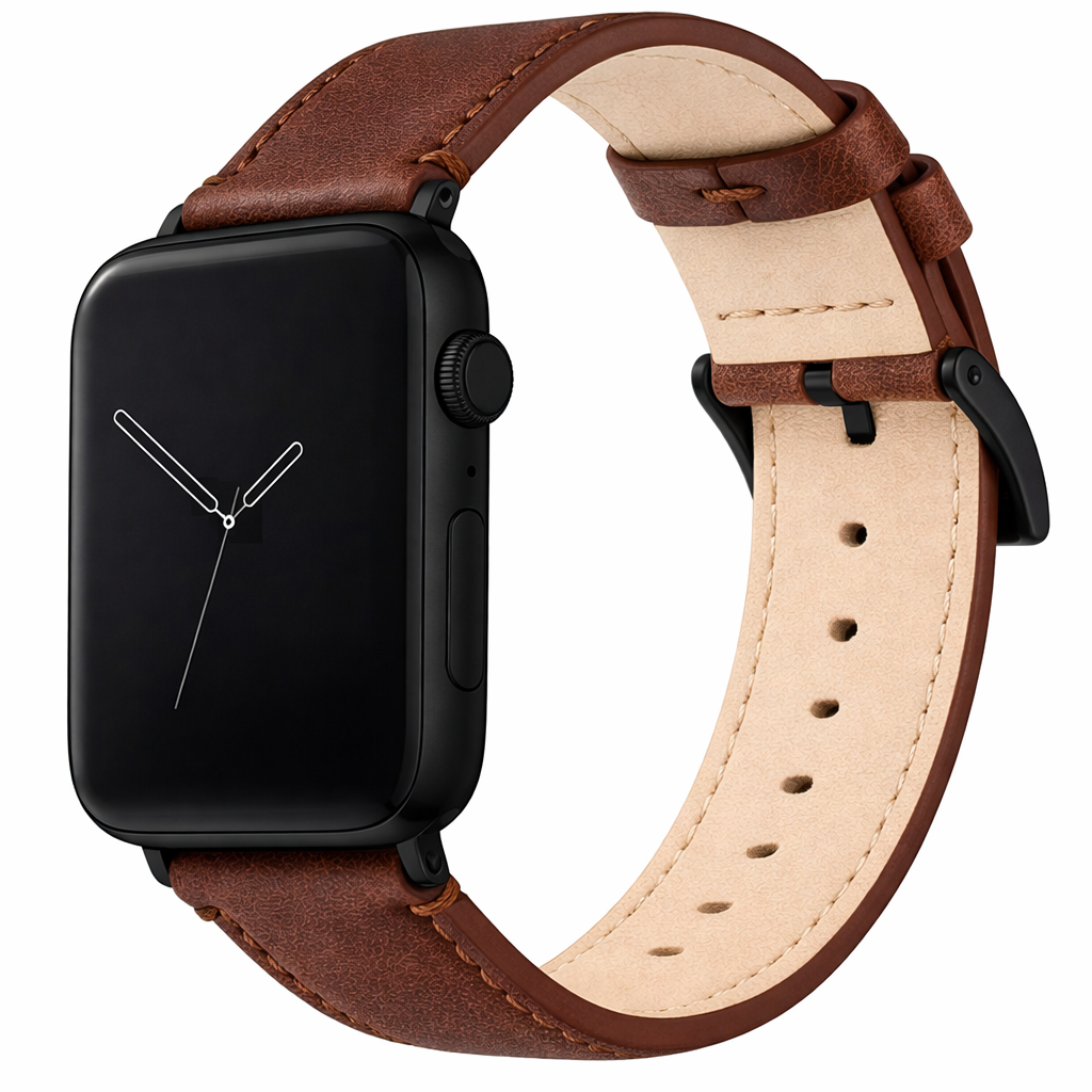 Apple Watch Genuine French Calfskin Brown Leather Watch Band, Crafted in the USA