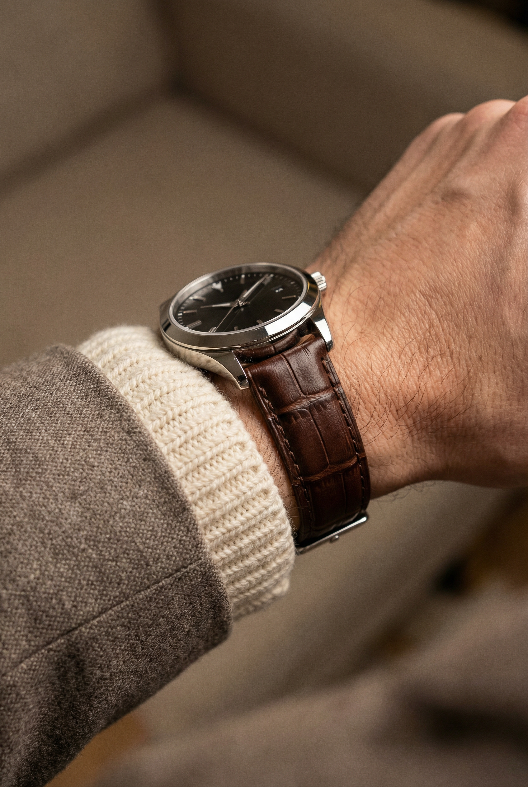 Coffee Brown Alligator Grain Leather Watch Band