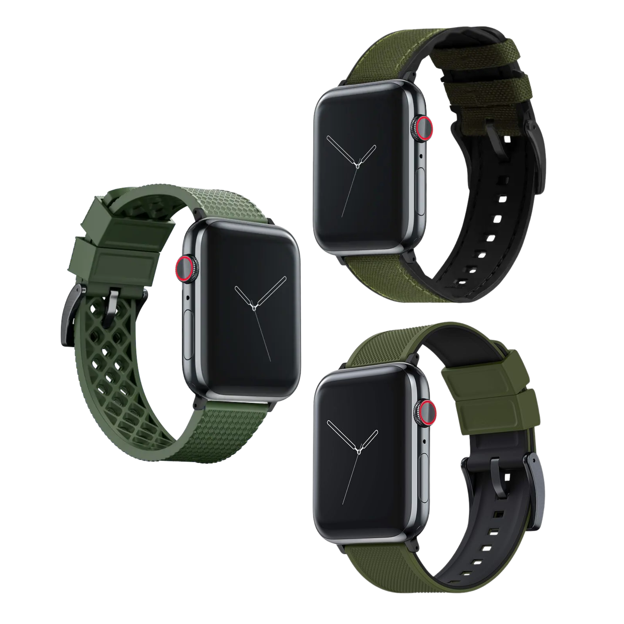 Elite Diver Army Green Apple Watch Strap Bundle | 3 Watch Bands