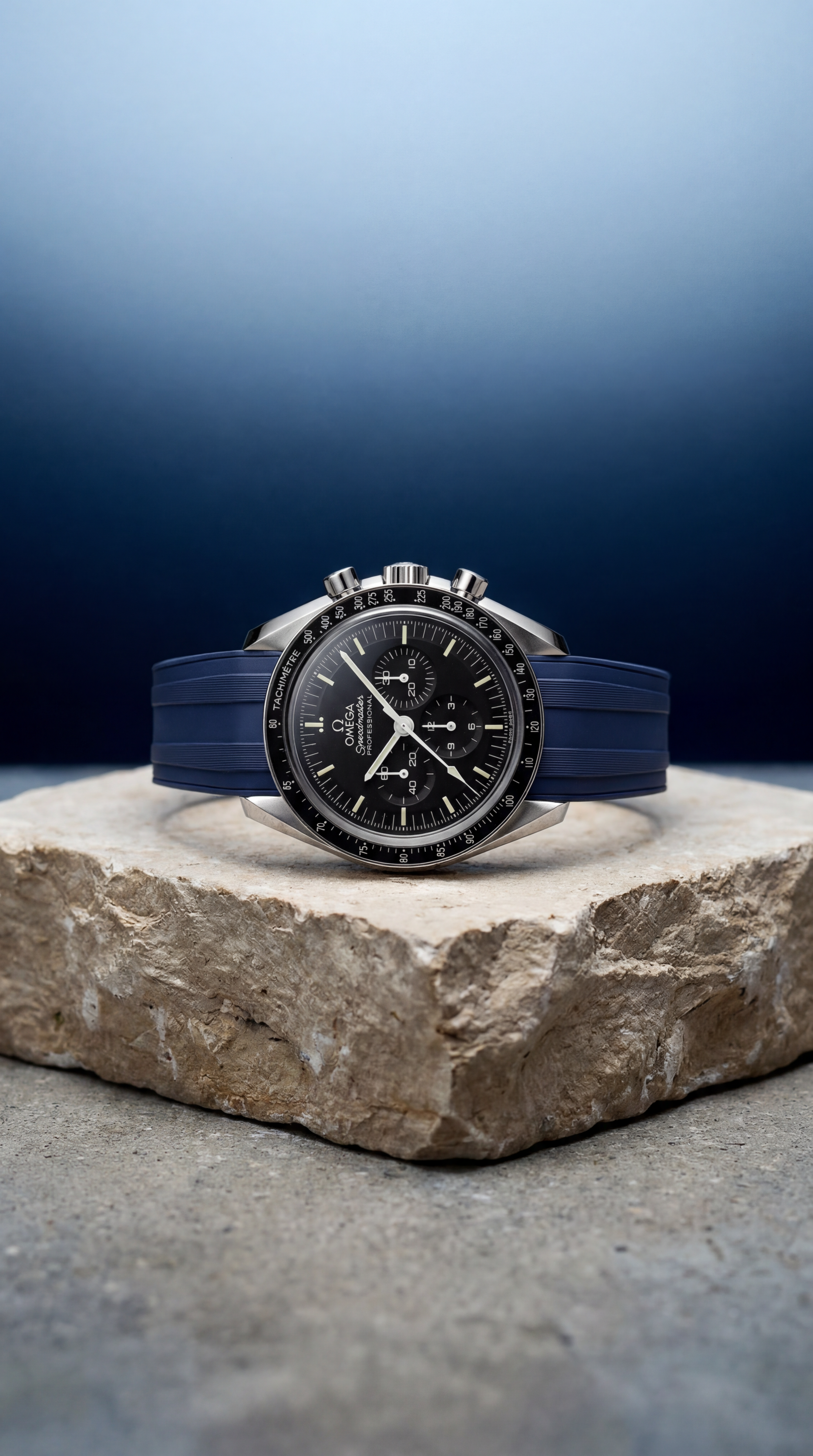 Navy Blue FKM Rubber Curved Strap - Deployant Clasp | Your Size, Your Cut