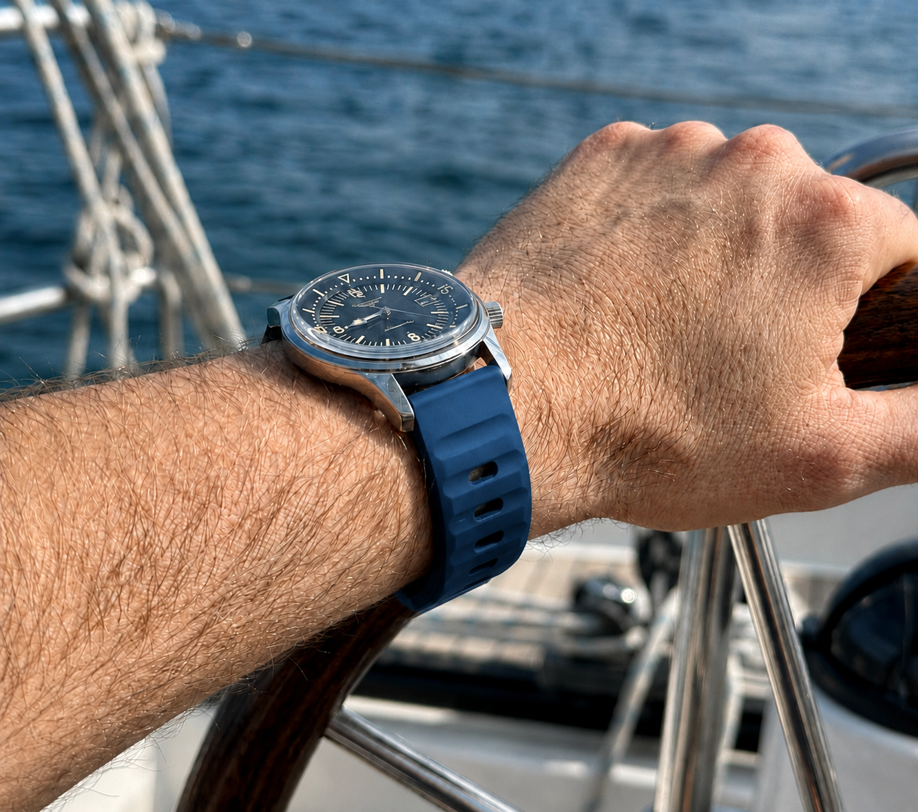 Navy Blue Active FKM Rubber Watch Band - Seiko Prospex Turtle (22mm)