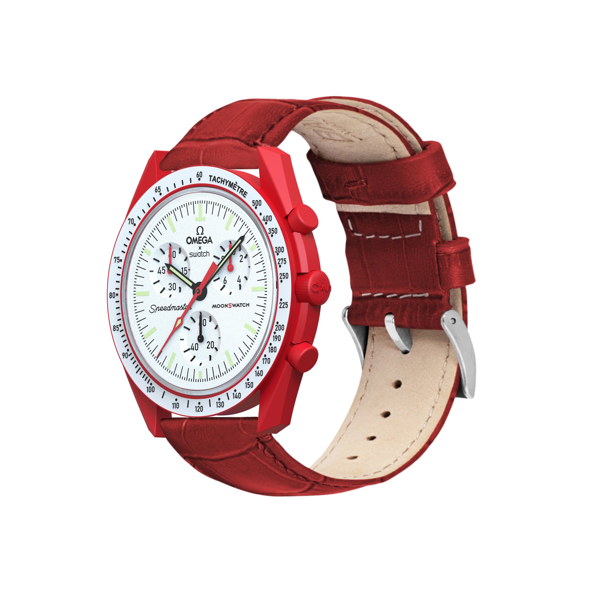Omega Moonswatch Crimson Red Alligator Grain Leather Watch Band