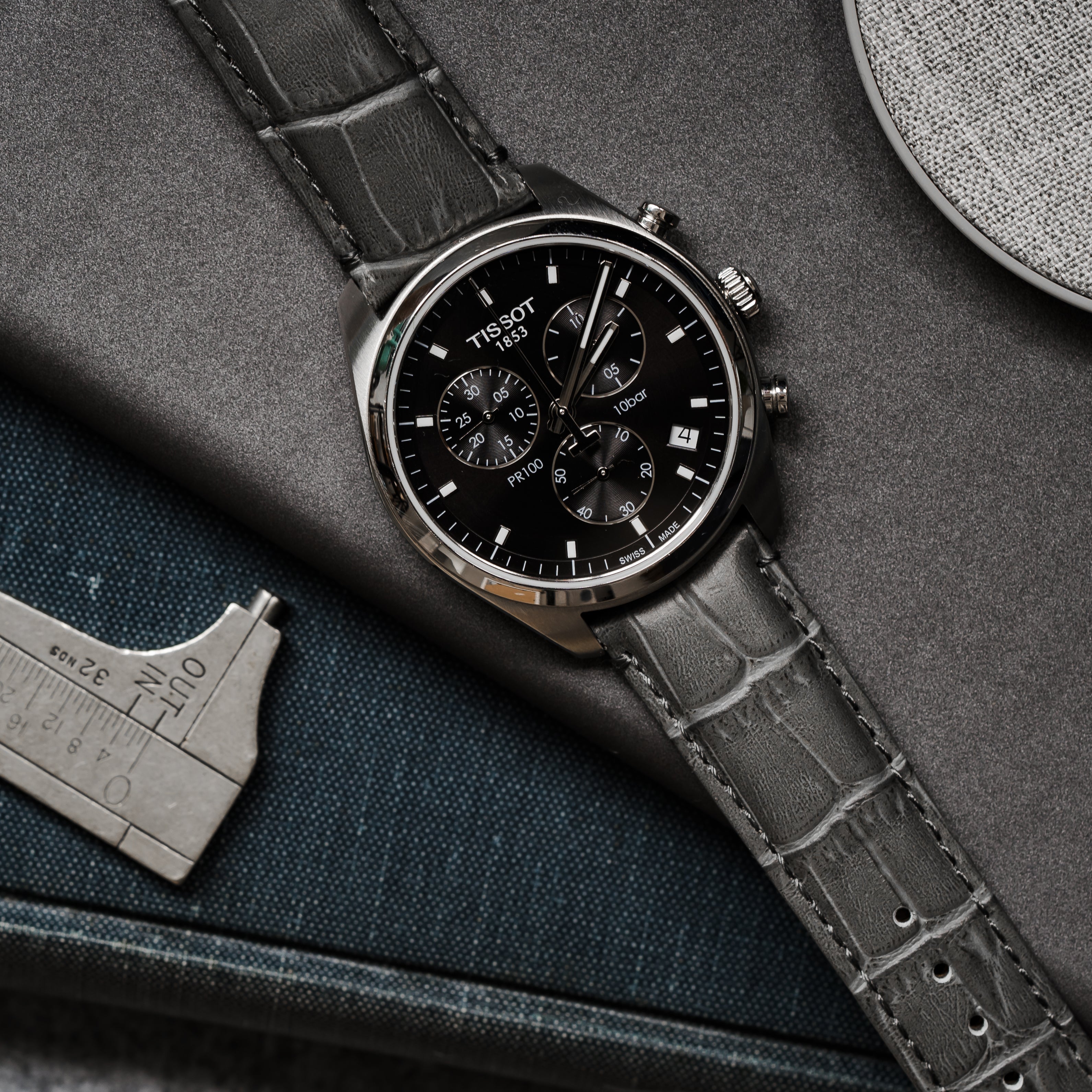 Smoke Grey Alligator Grain Leather Watch Band