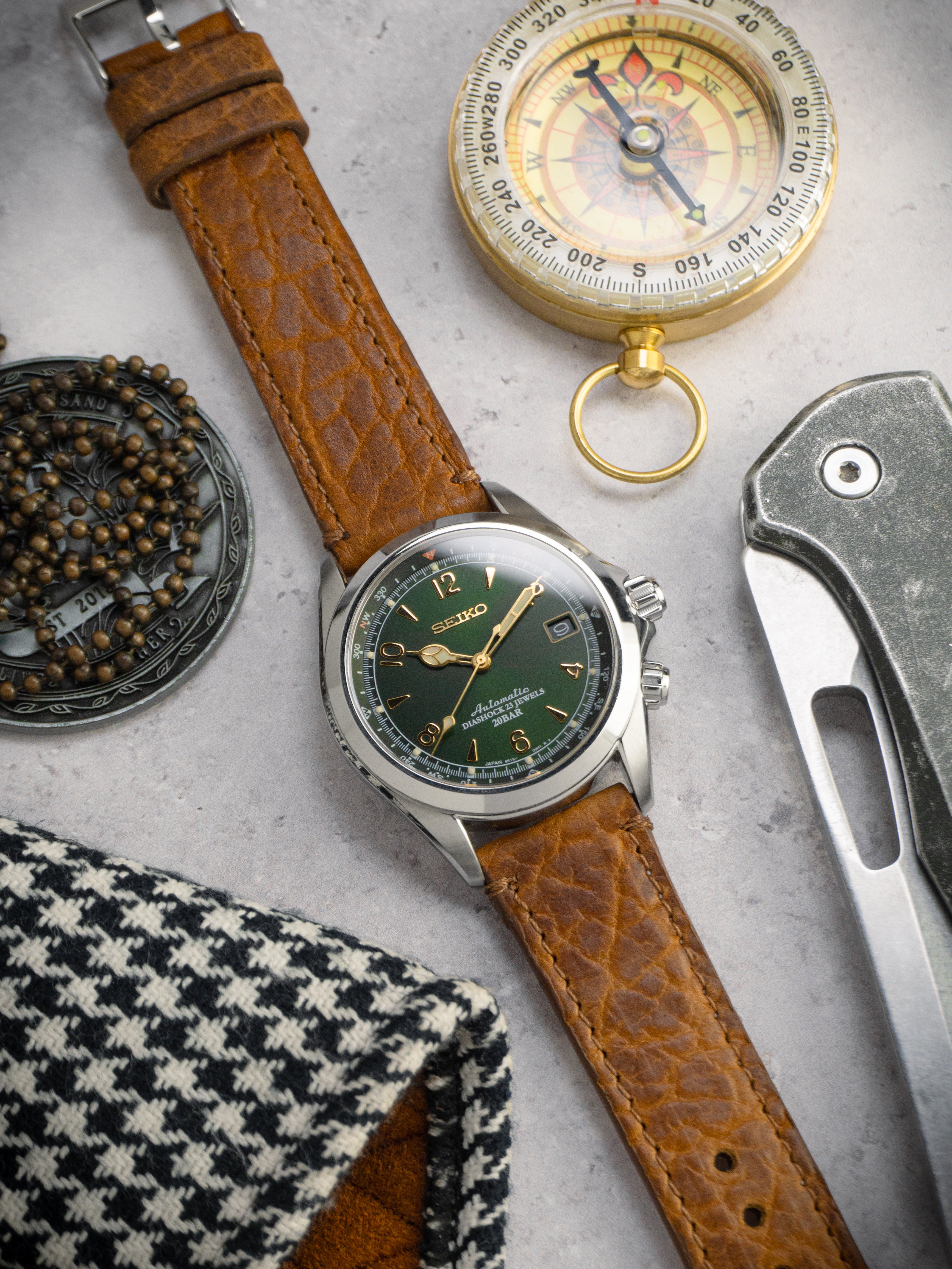 Genuine Bison Brown Leather Watch Band, Made in USA