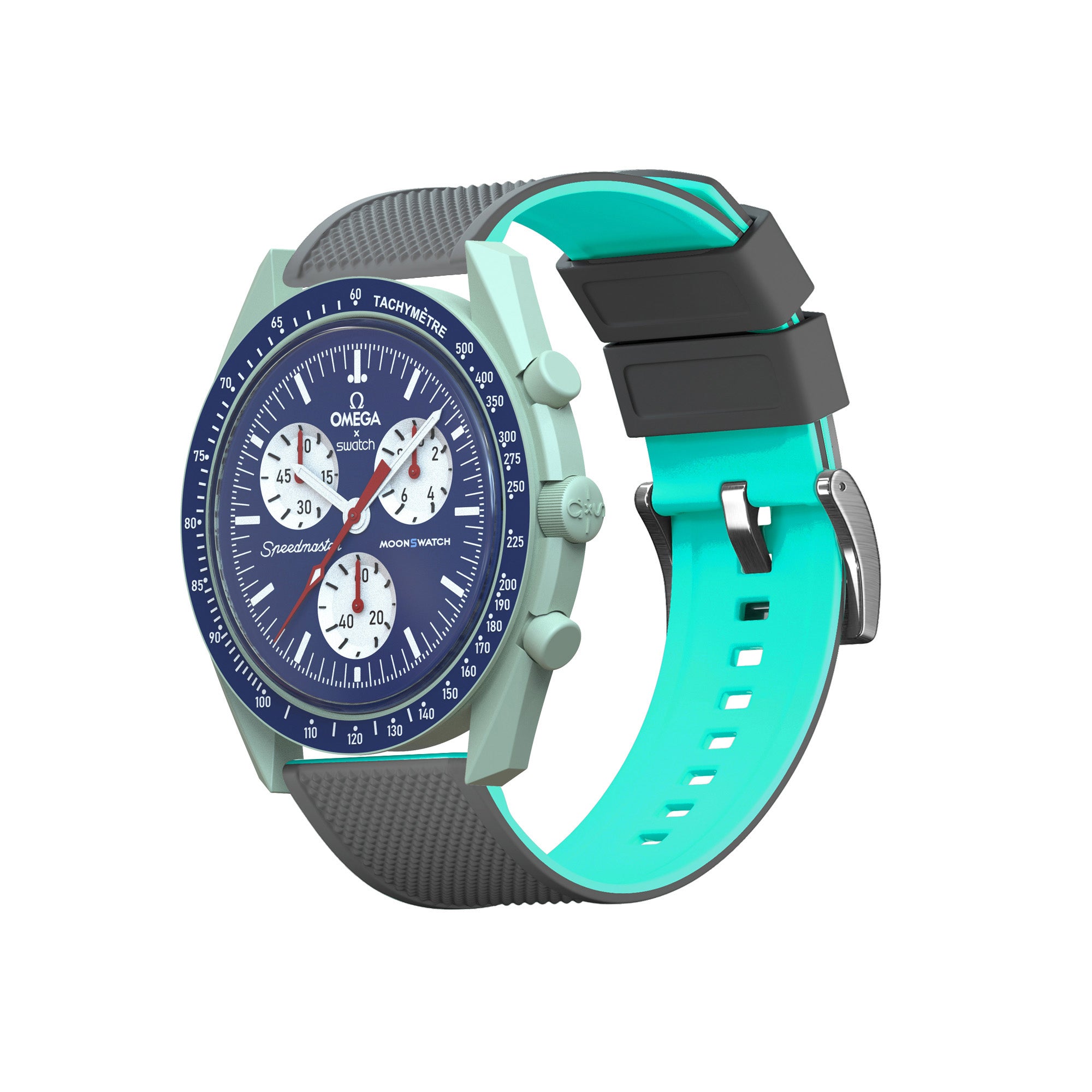 Omega Moonswatch Elite Silicone Smoke Grey Top Mint Green Bottom Watch Band