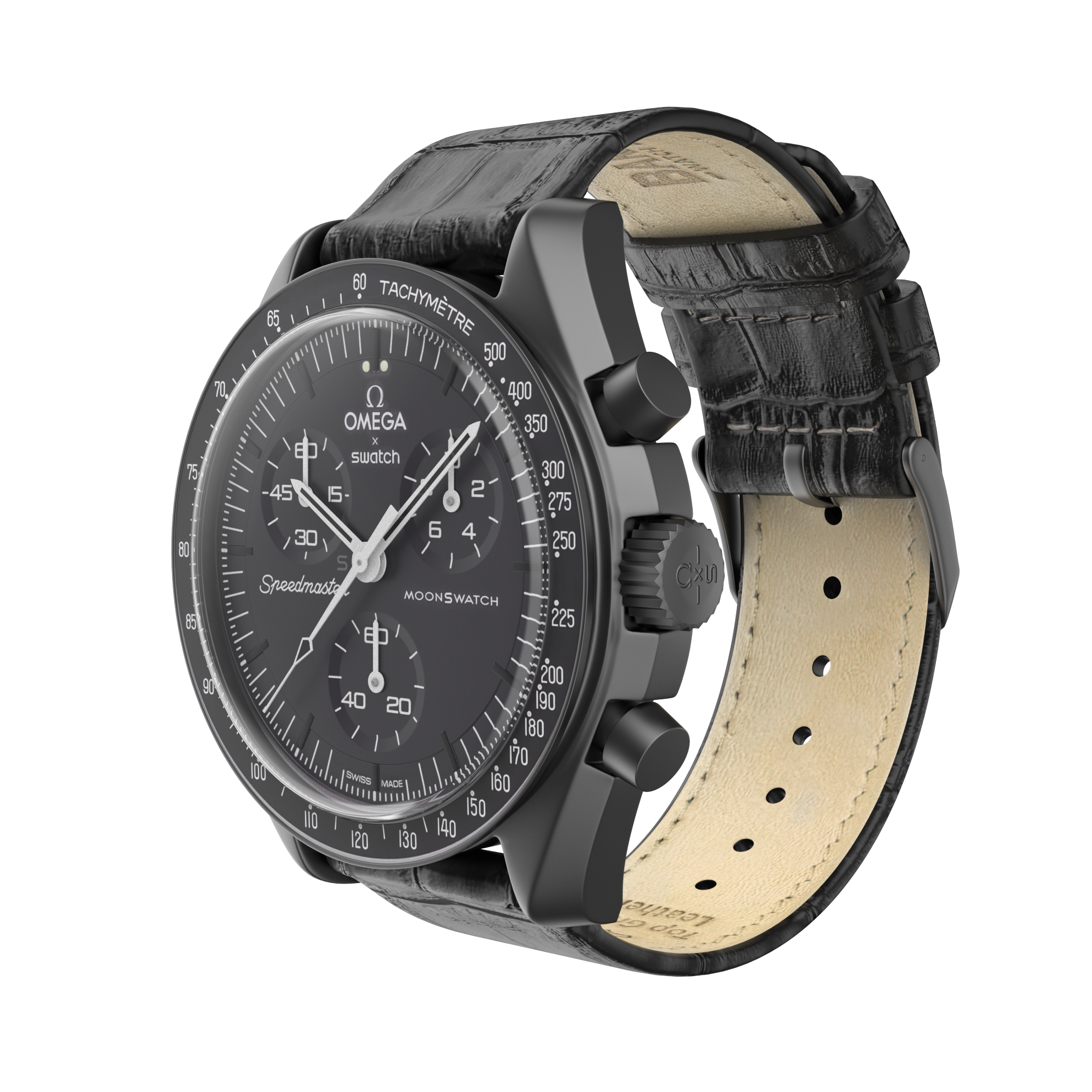 Omega Moonswatch Black Alligator Grain Leather Watch Band – Barton Omega Moonswatch Black Alligator Grain Leather Watch Band – Barton