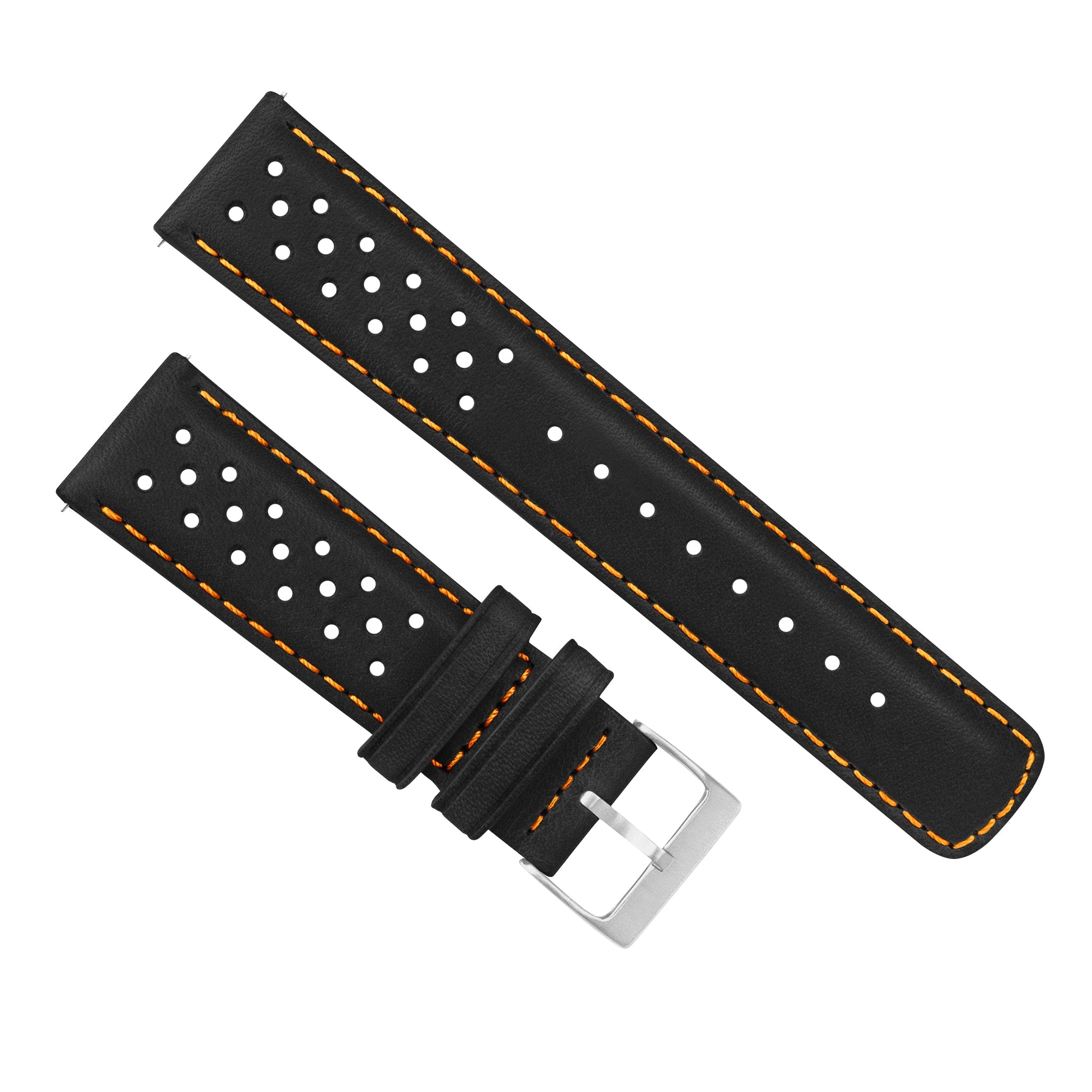 Polar Pacer & Pacer Pro Racing Horween Leather Black Orange Stitch Watch Band