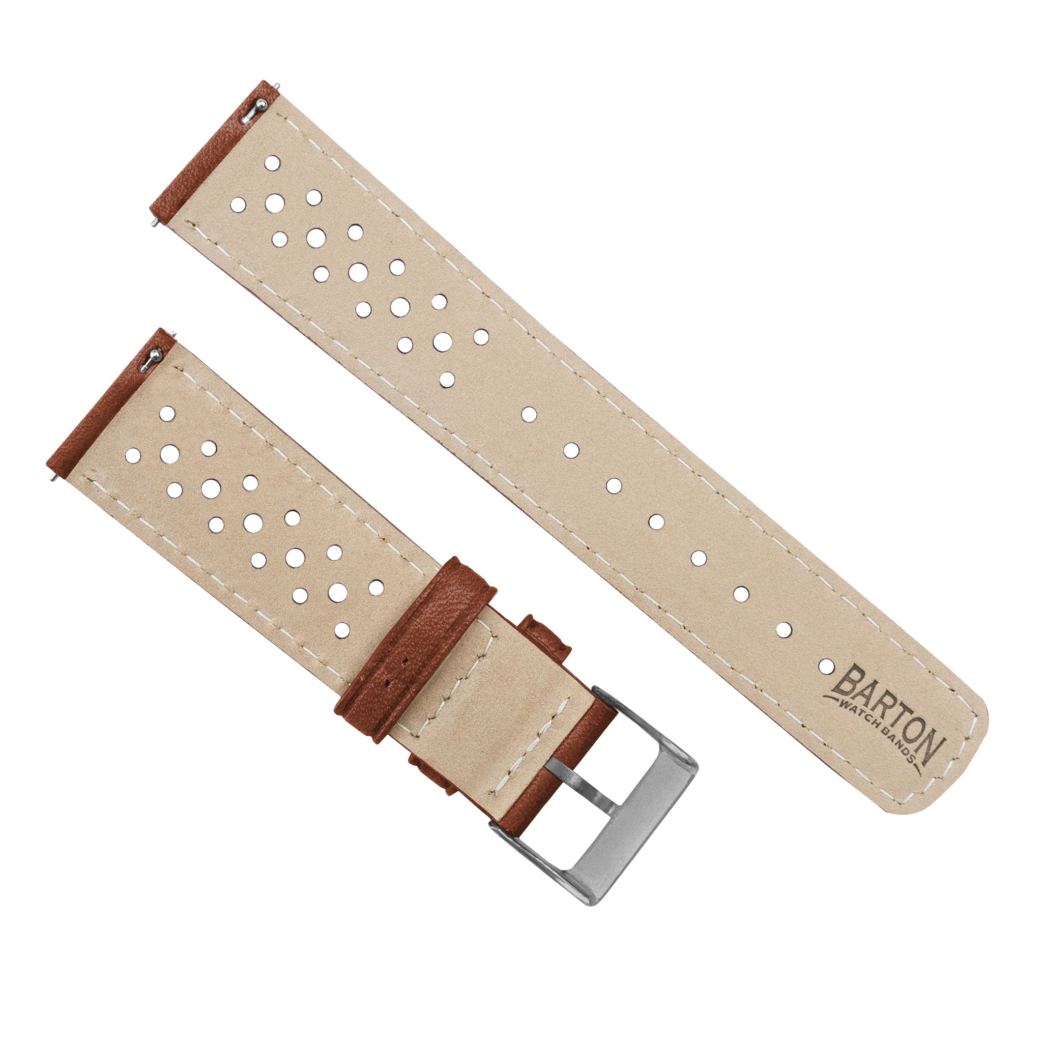 Chocolate Brown Linen Stitch Racing Horween Leather Watch Band