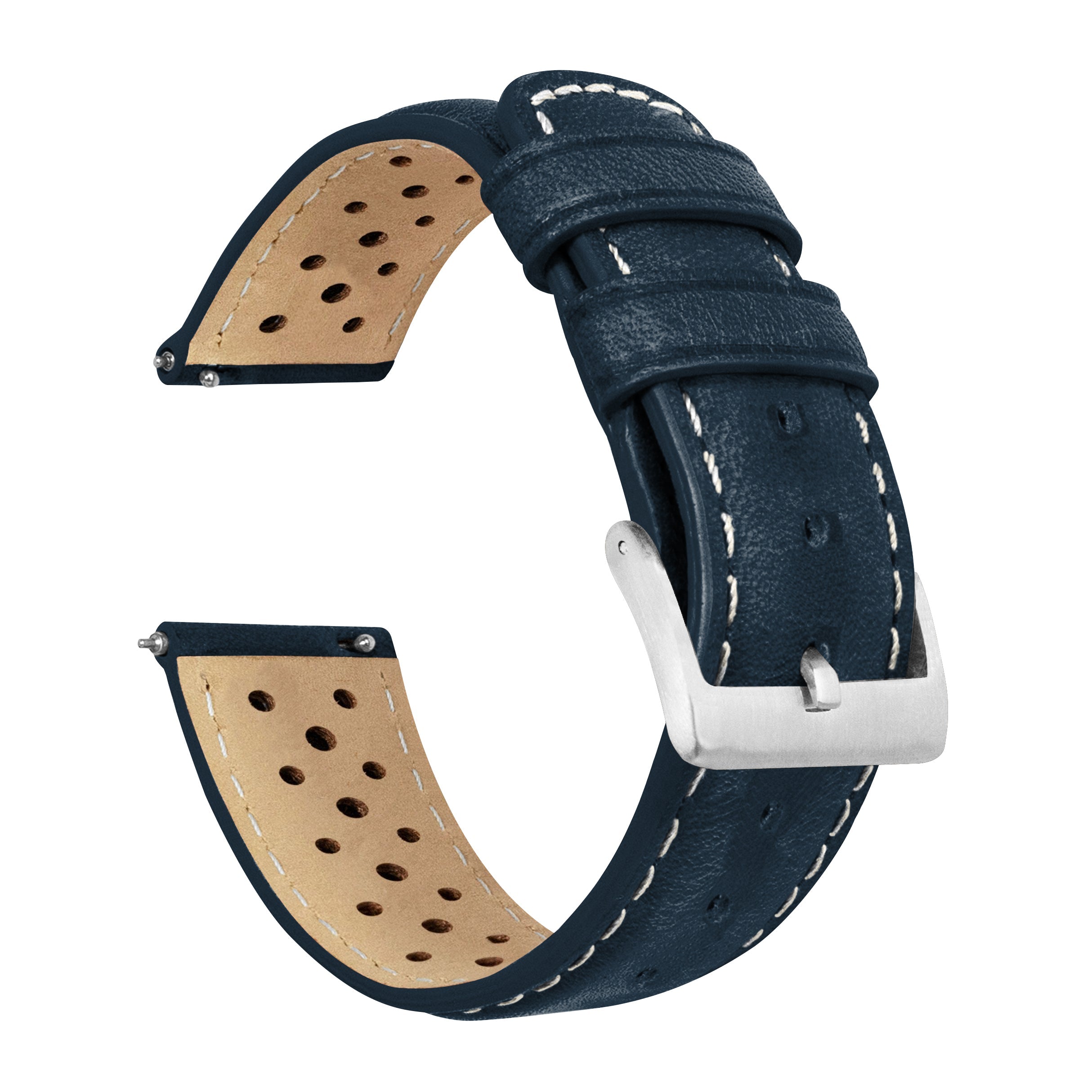Navy Blue Linen Stitch Racing Horween Leather 18mm Watch Band