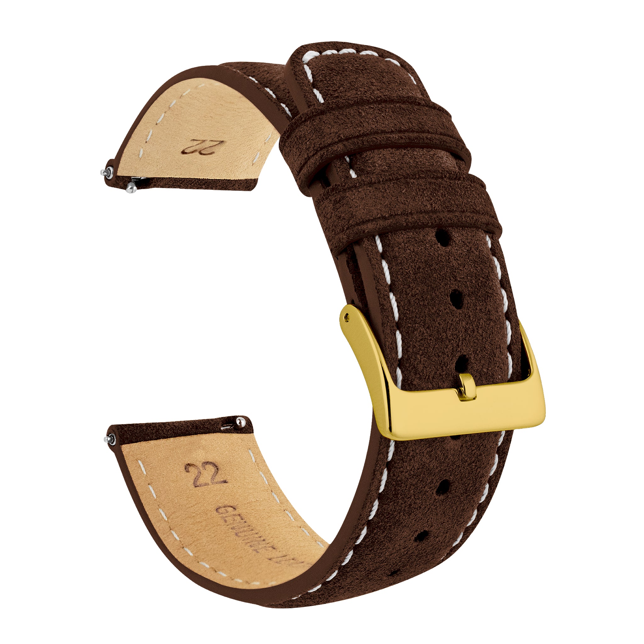 Chocolate Brown Italian Suede Beige Stitching Watch Band