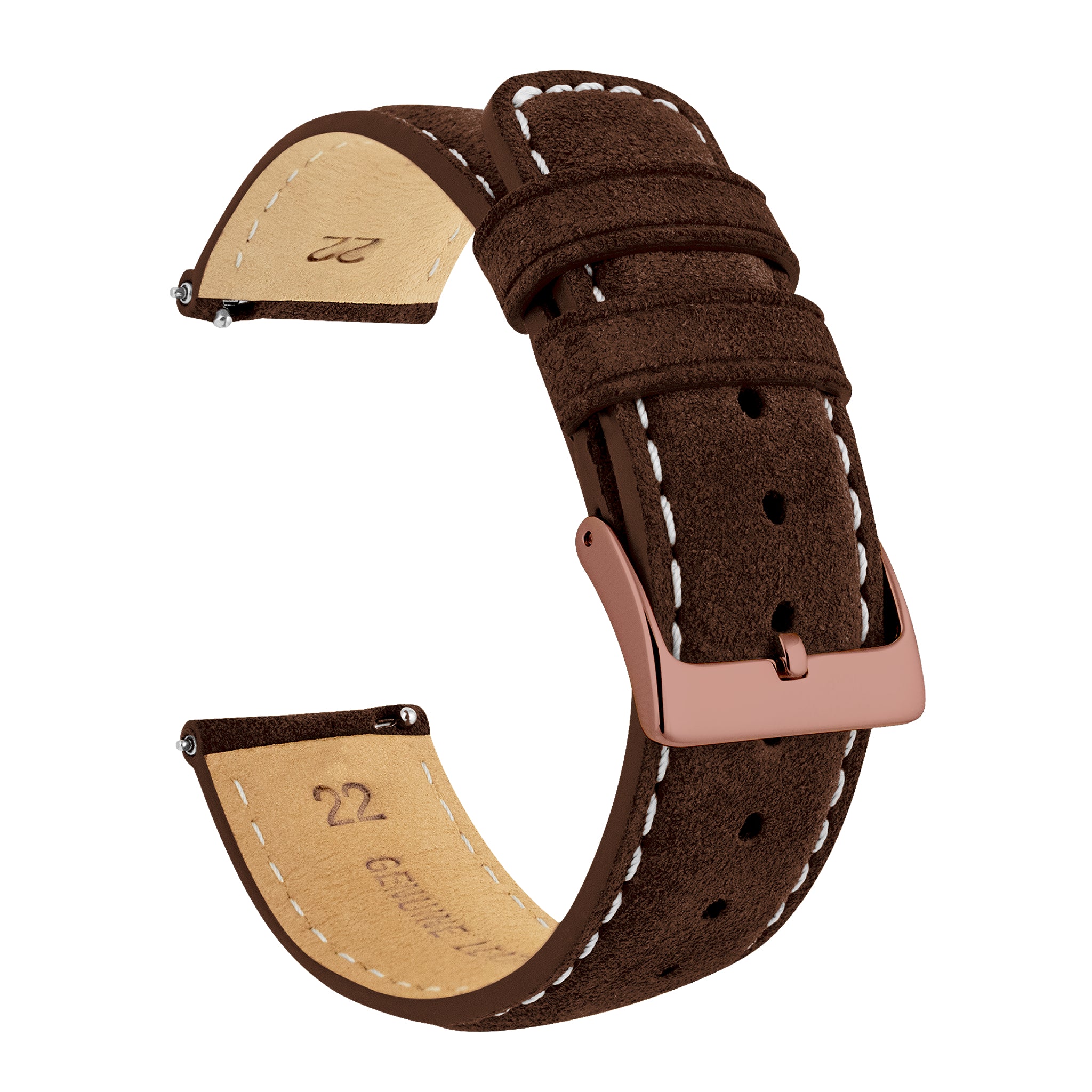 Chocolate Brown Italian Suede Beige Stitching Watch Band