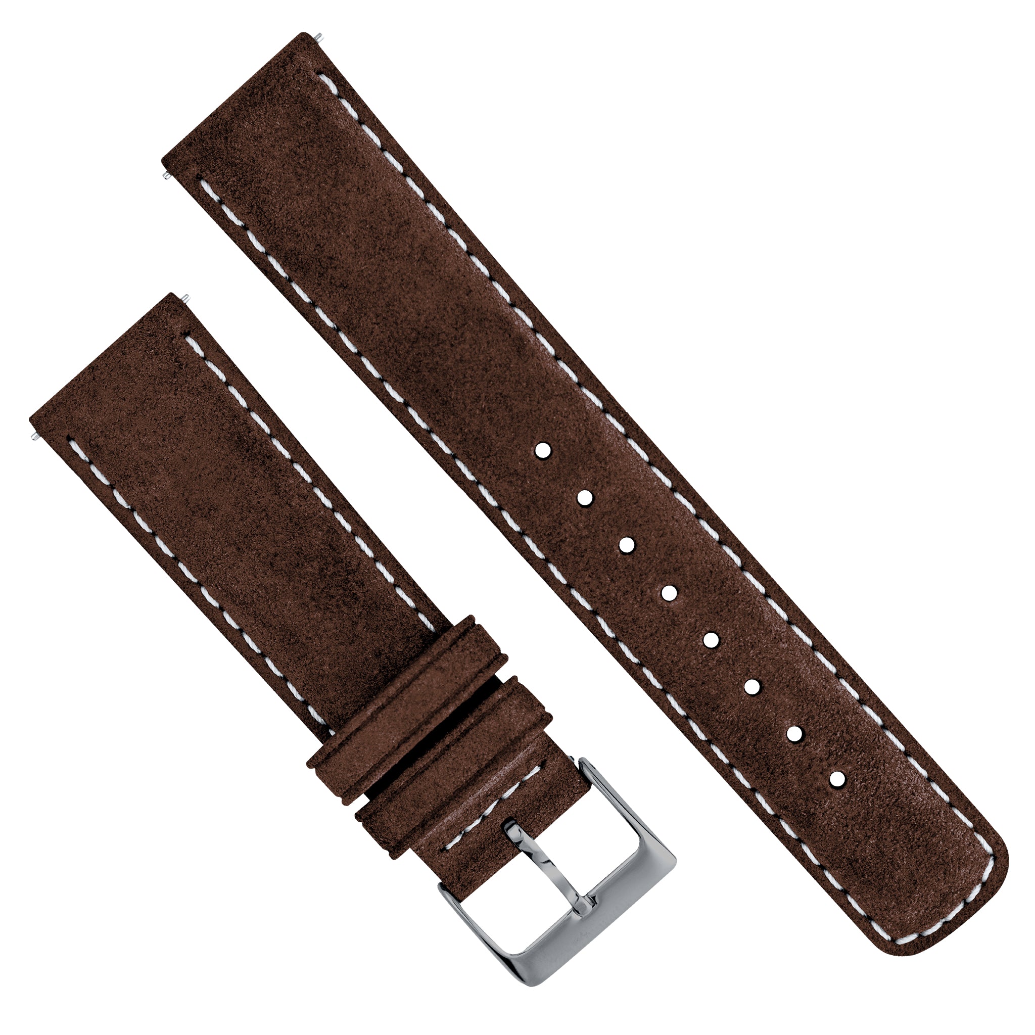 Chocolate Brown Italian Suede Beige Stitching Watch Band