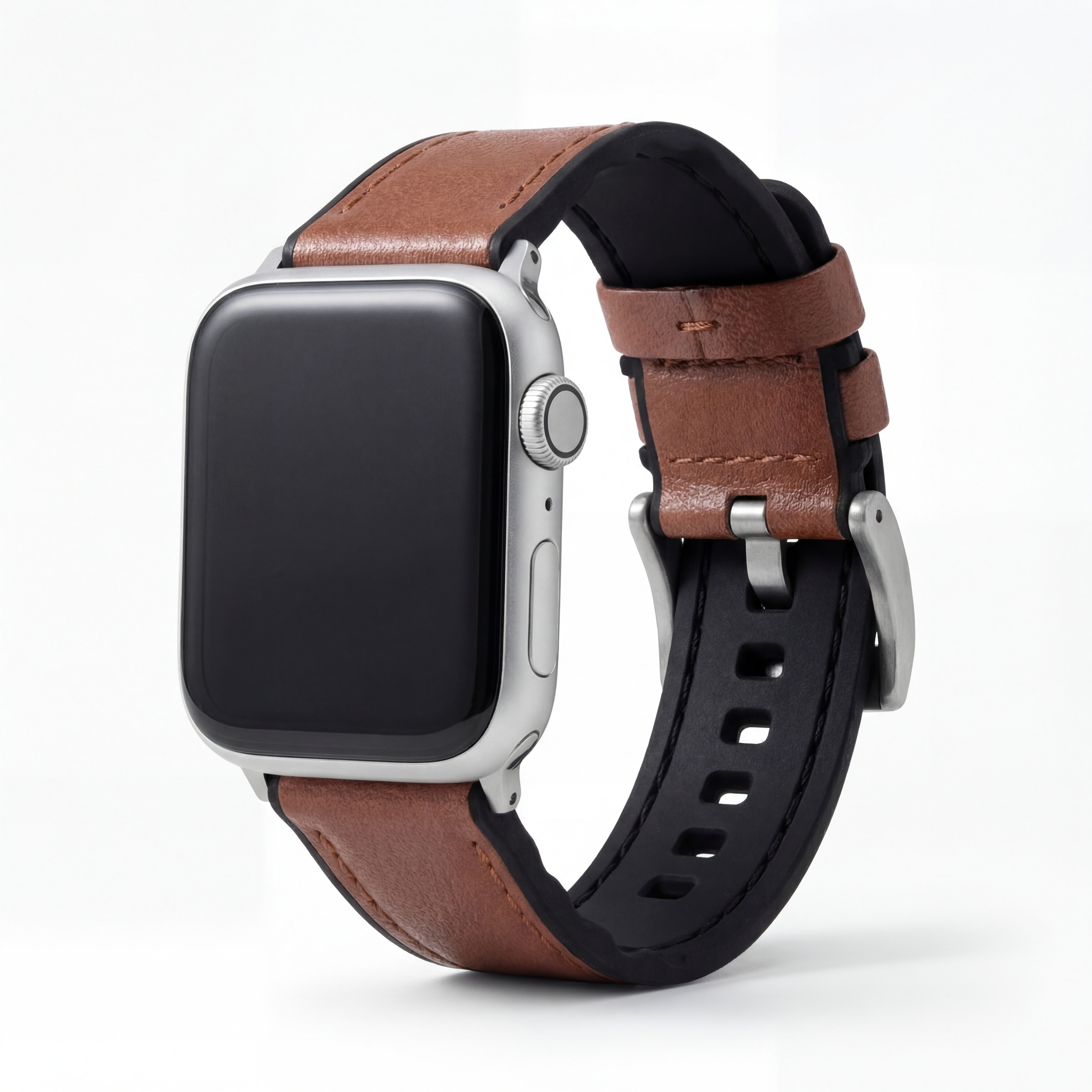 Apple Watch Light Brown Water Resistant Leather Silicone Base Watch Band
