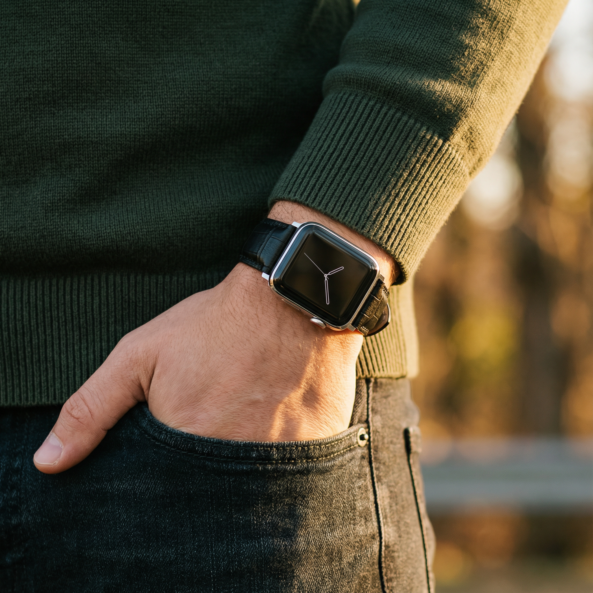 Apple Watch Black Alligator Grain Leather Watch Band