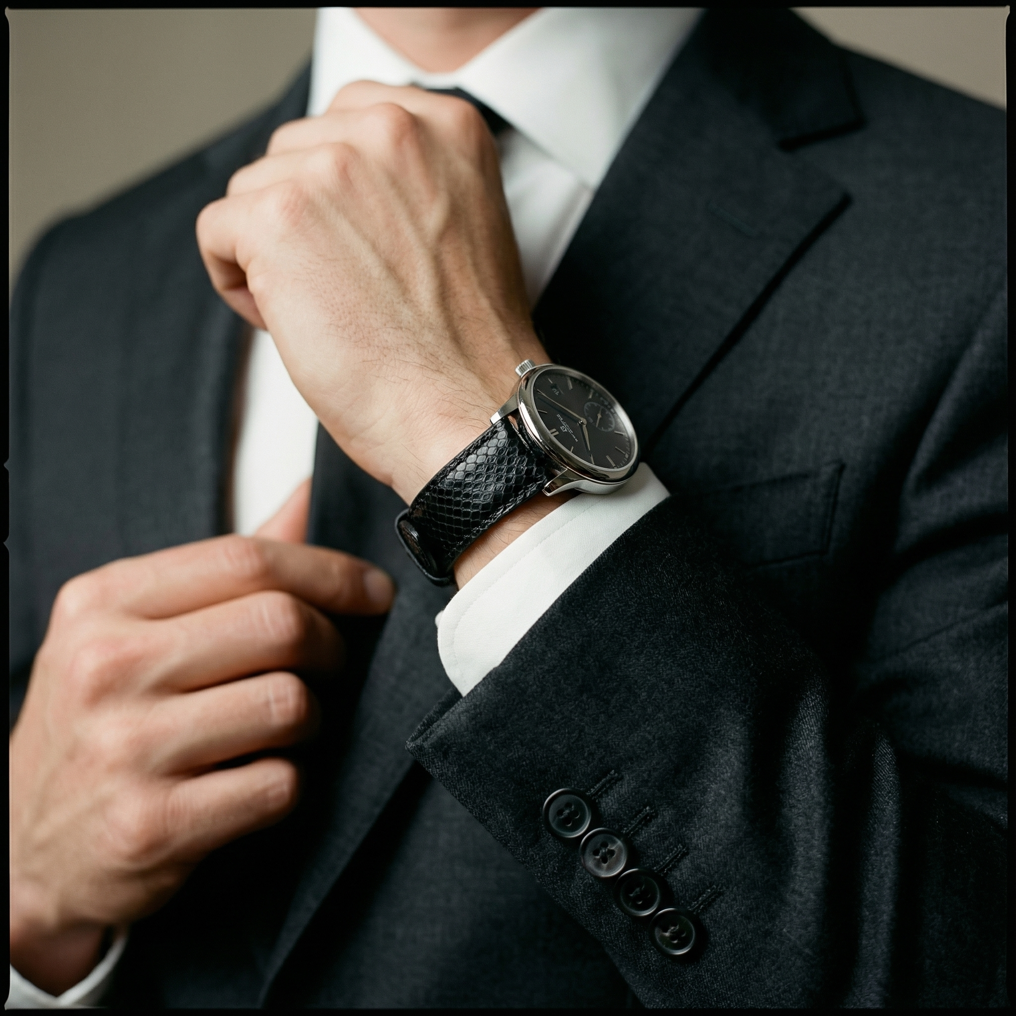 Genuine Snakeskin Black Leather Watch Band, Crafted in the USA