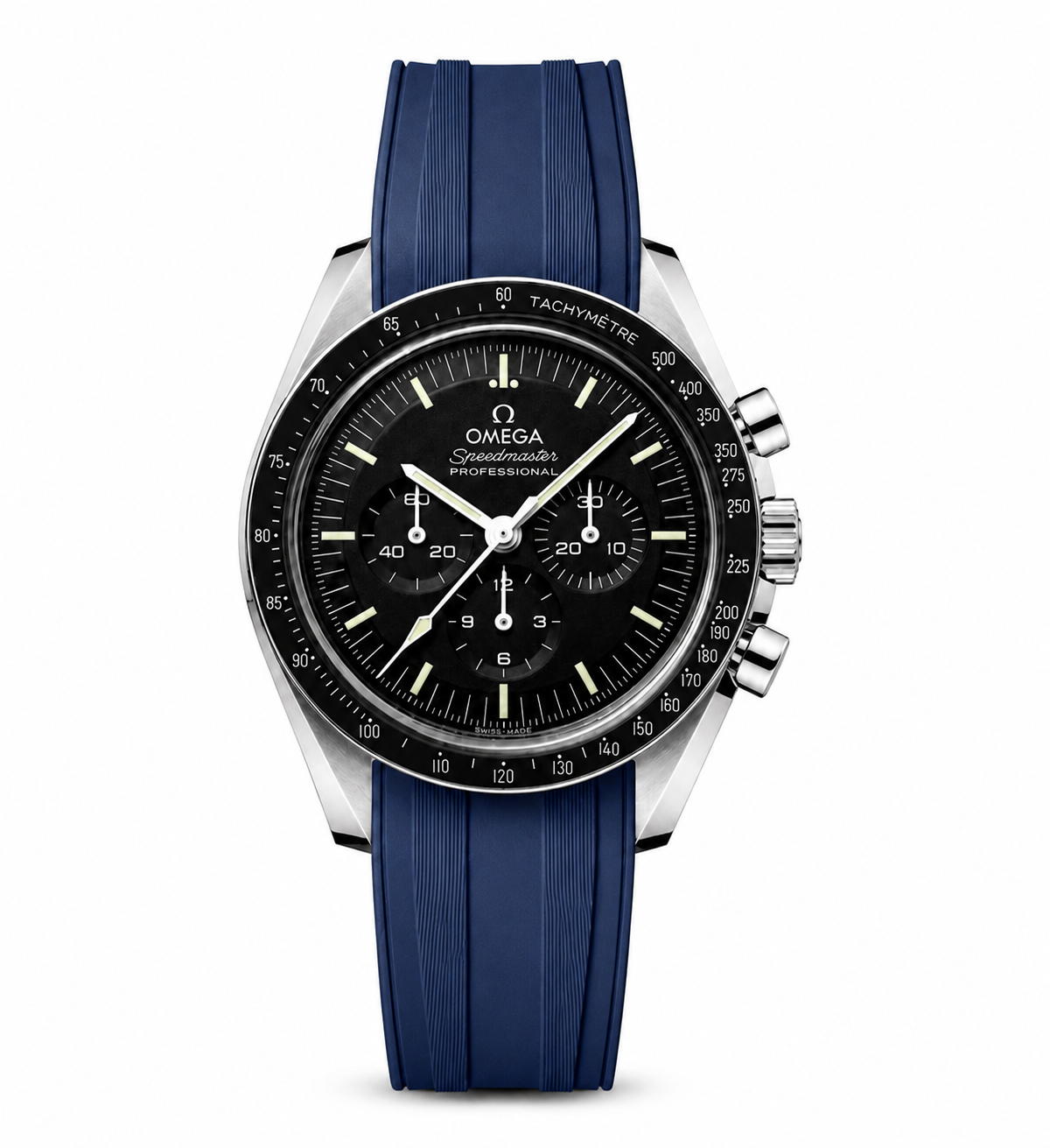 Navy Blue FKM Rubber Curved Strap - Deployant Clasp | Your Size, Your Cut