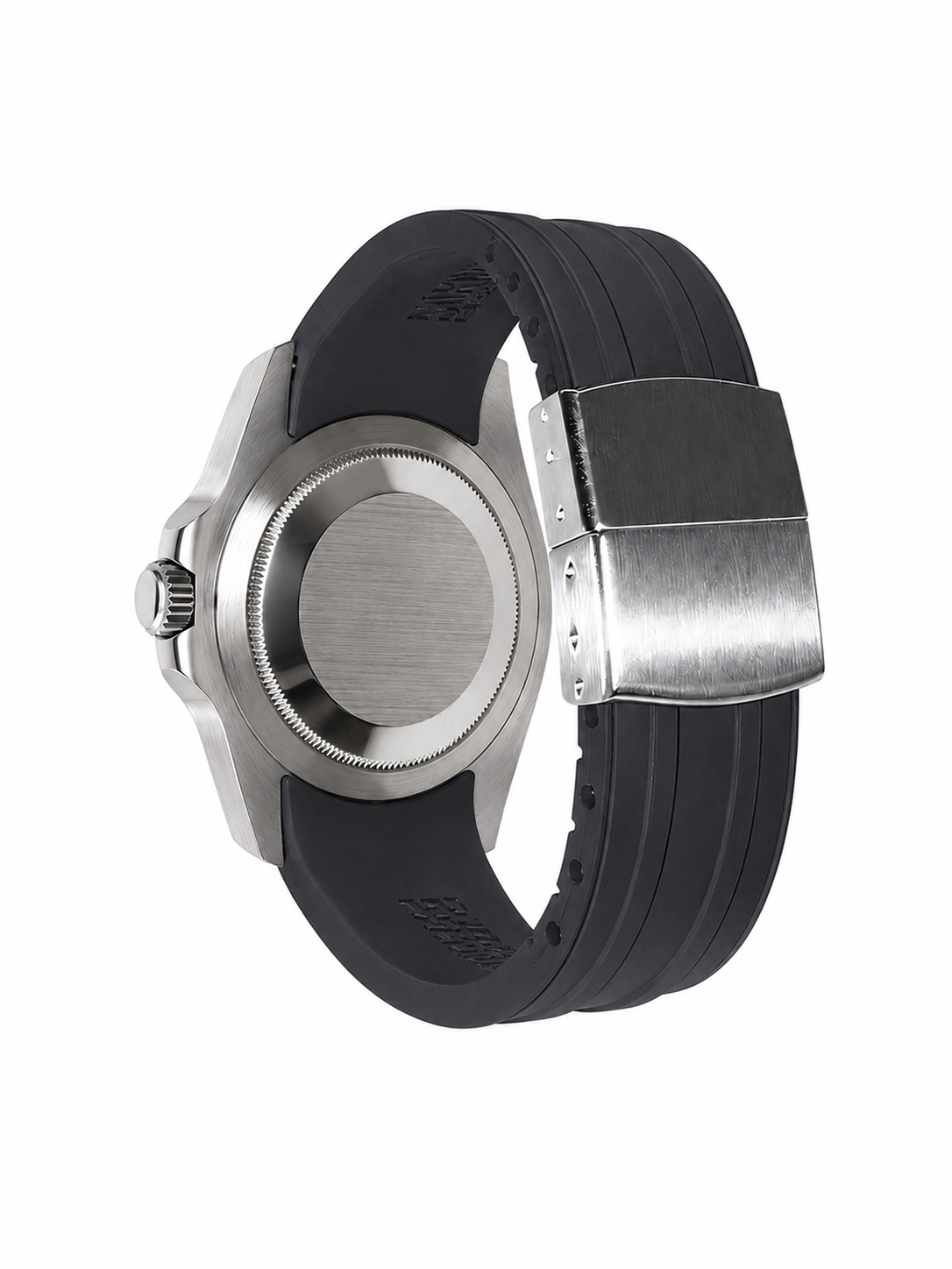 Black FKM Rubber Curved Strap - Deployant Clasp | Your Size, Your Cut