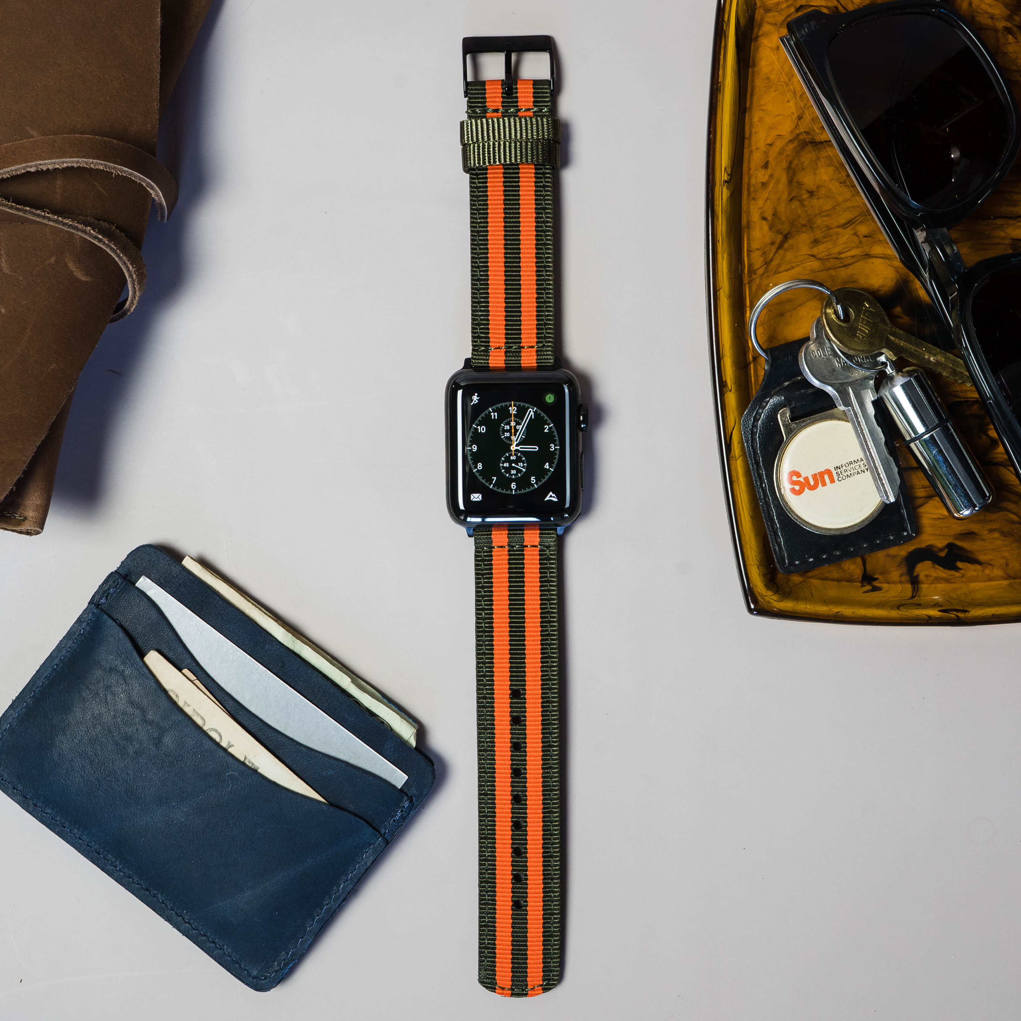 Apple Watch | Two-piece NATO® style | Army Green & Orange - Barton Watch Bands
