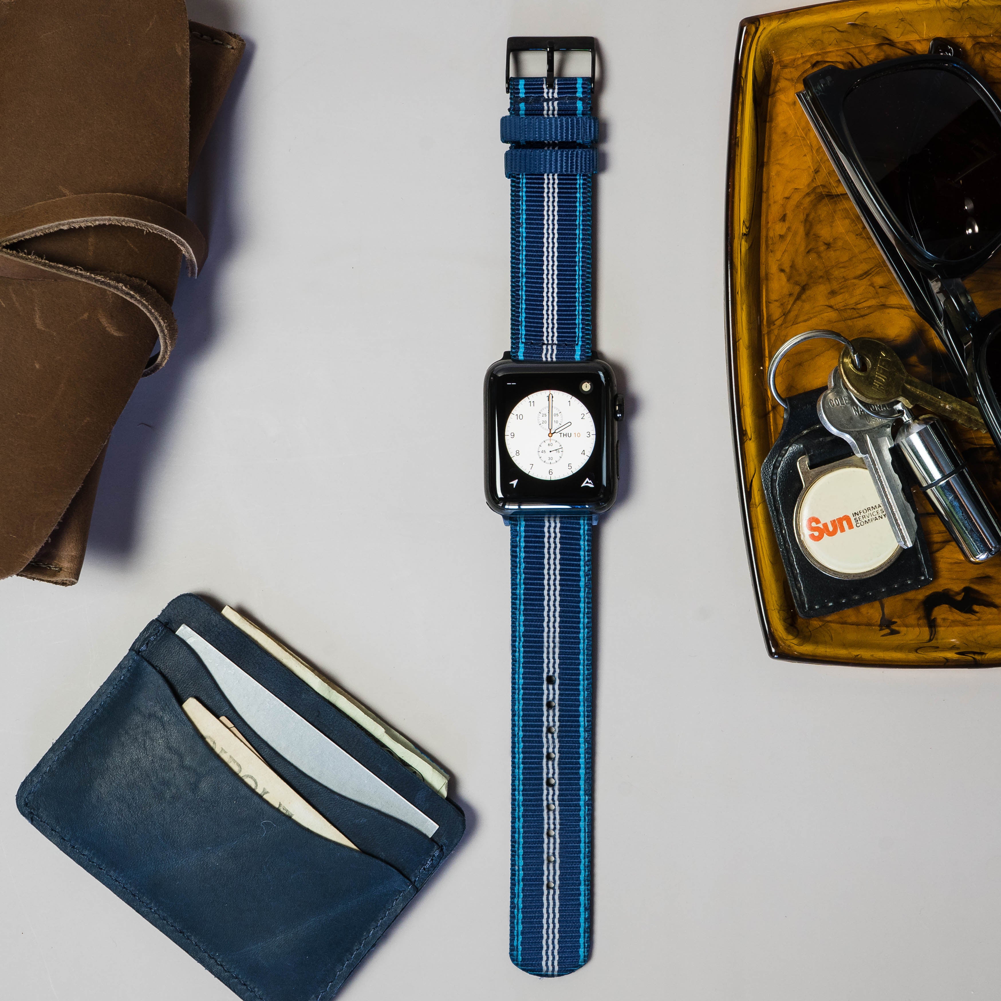 Apple Watch | Two-piece NATO style | Navy & Aqua Blue - Barton Watch Bands