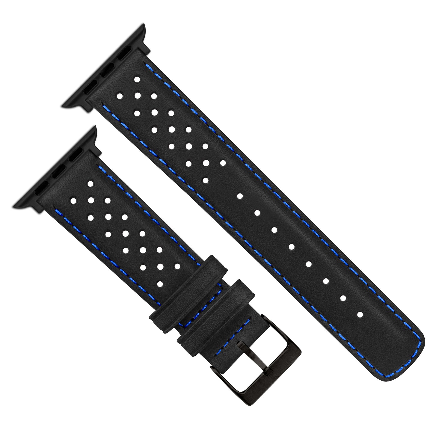 Apple Watch Black Racing Blue Stitch Horween Leather Watch Band
