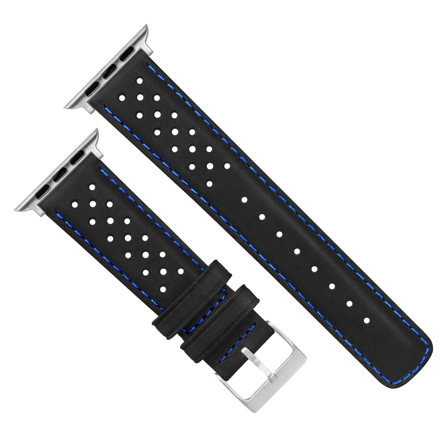 Apple Watch Black Racing Blue Stitch Horween Leather Watch Band