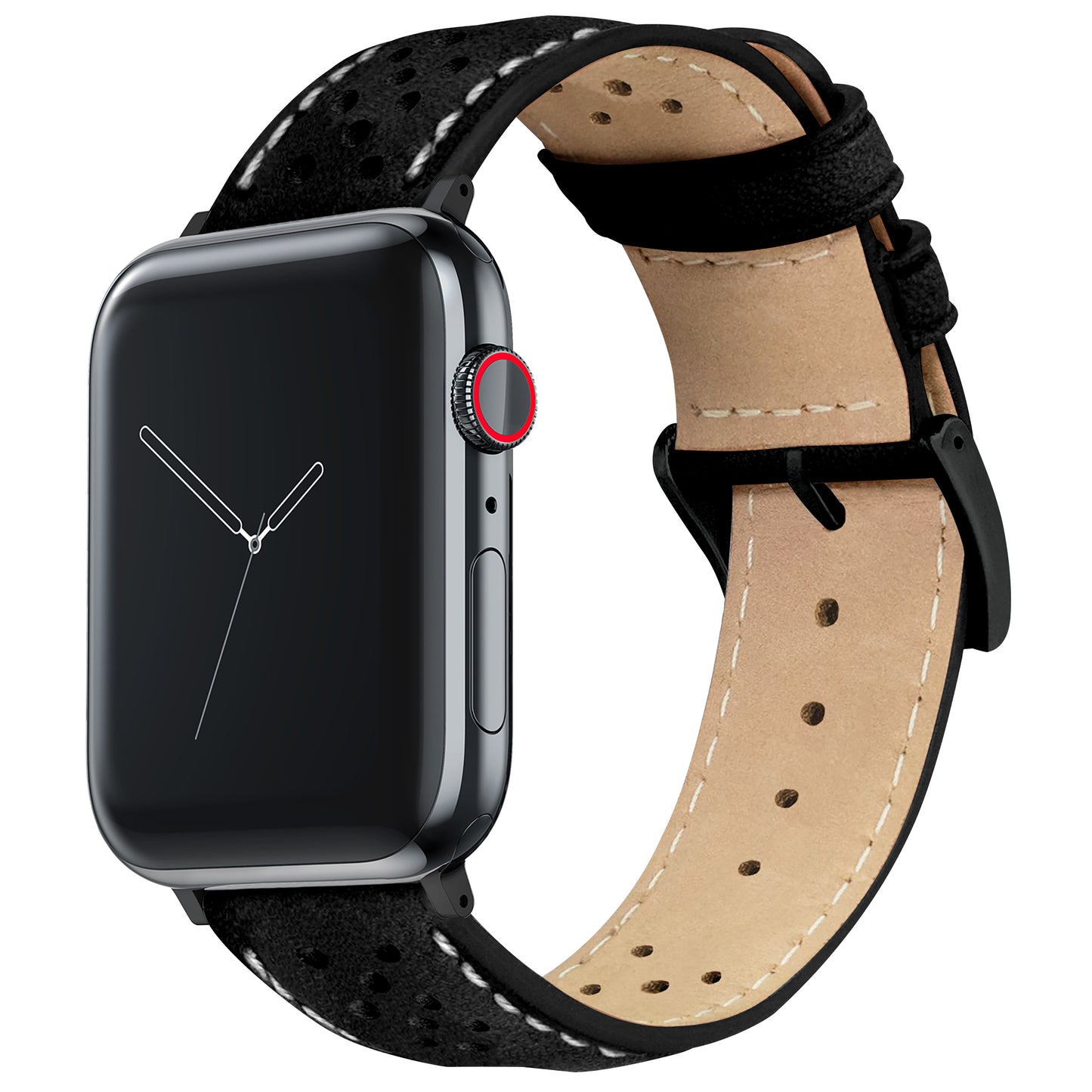 Apple Watch Black Linen Stitch Racing Horween Leather Watch Band