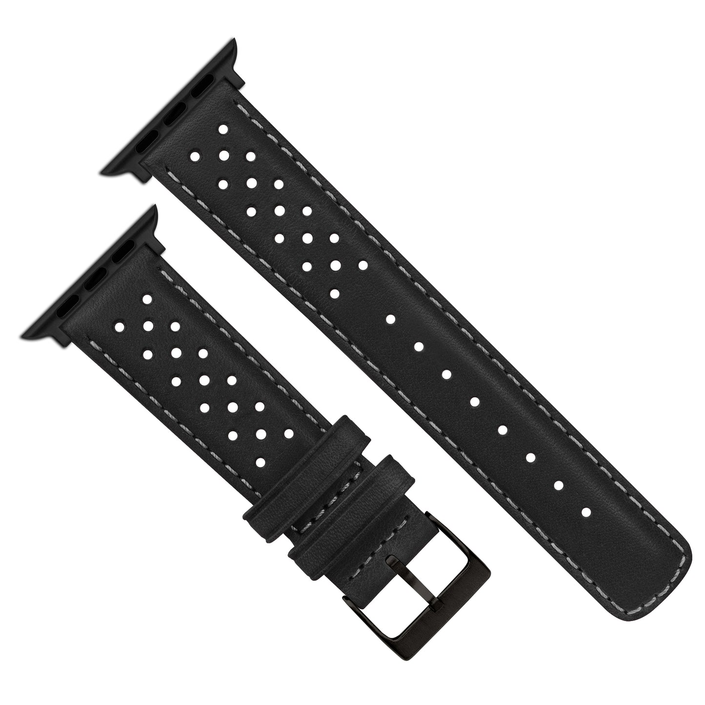 Apple Watch Black Linen Stitch Racing Horween Leather Watch Band