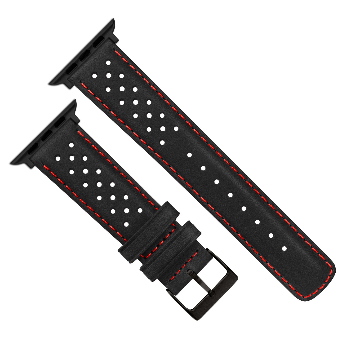 Apple Watch Black Racing Red Stitch Horween Leather Watch Band