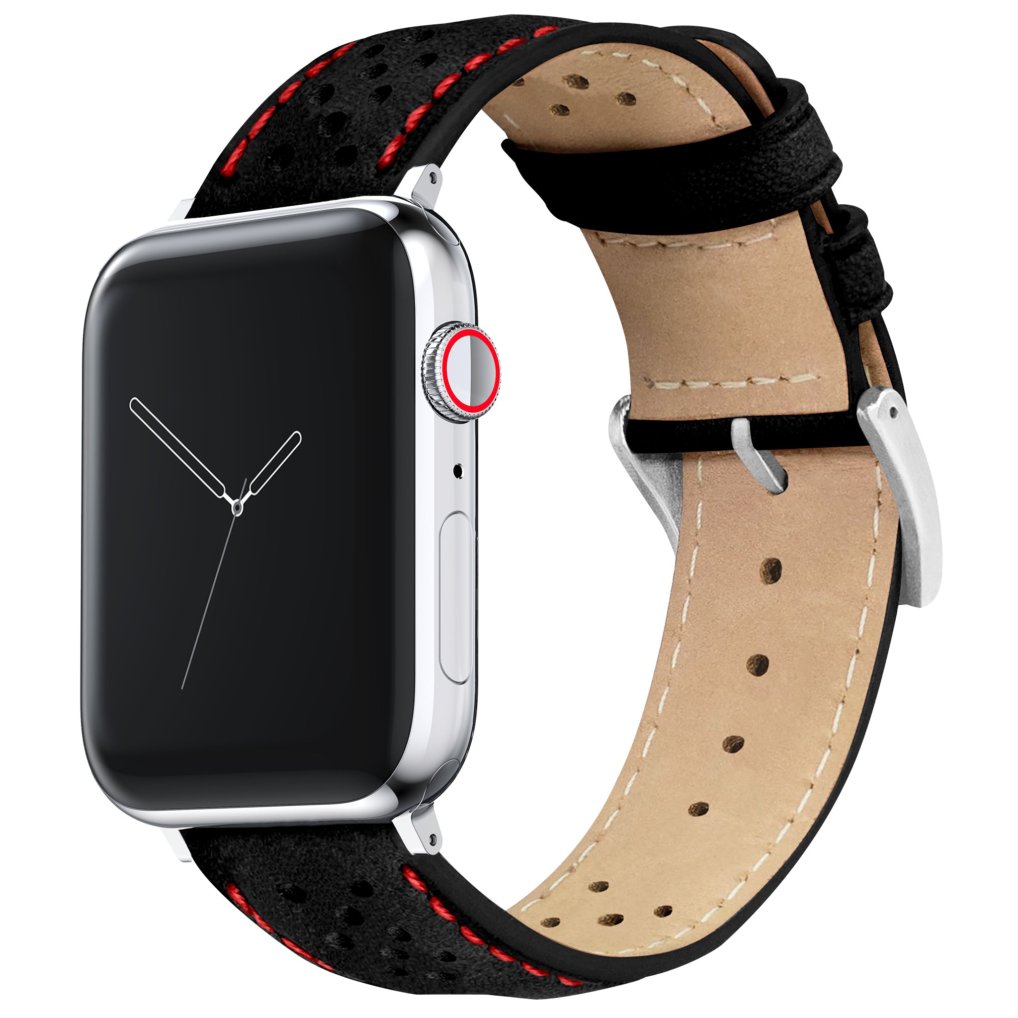 Apple Watch Black Racing Red Stitch Horween Leather Watch Band
