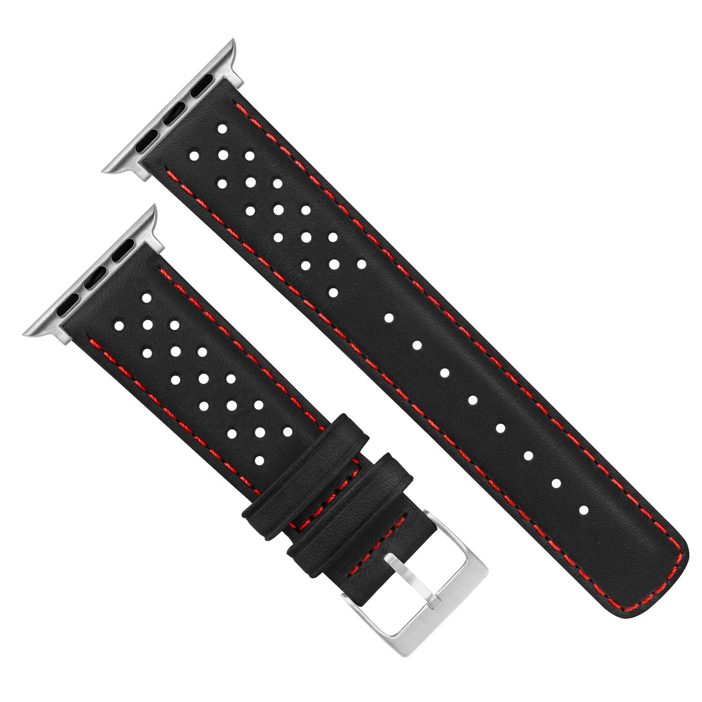 Apple Watch Black Racing Red Stitch Horween Leather Watch Band