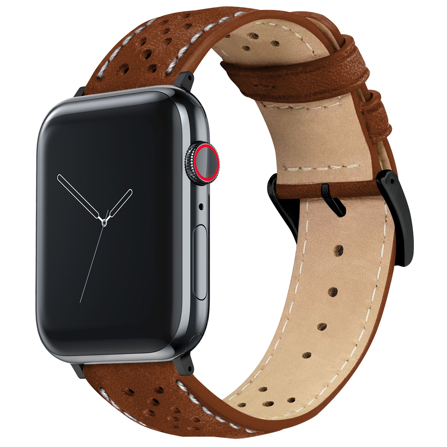 Apple Watch Chocolate Brown Linen Stitch Racing Horween Leather Watch Band